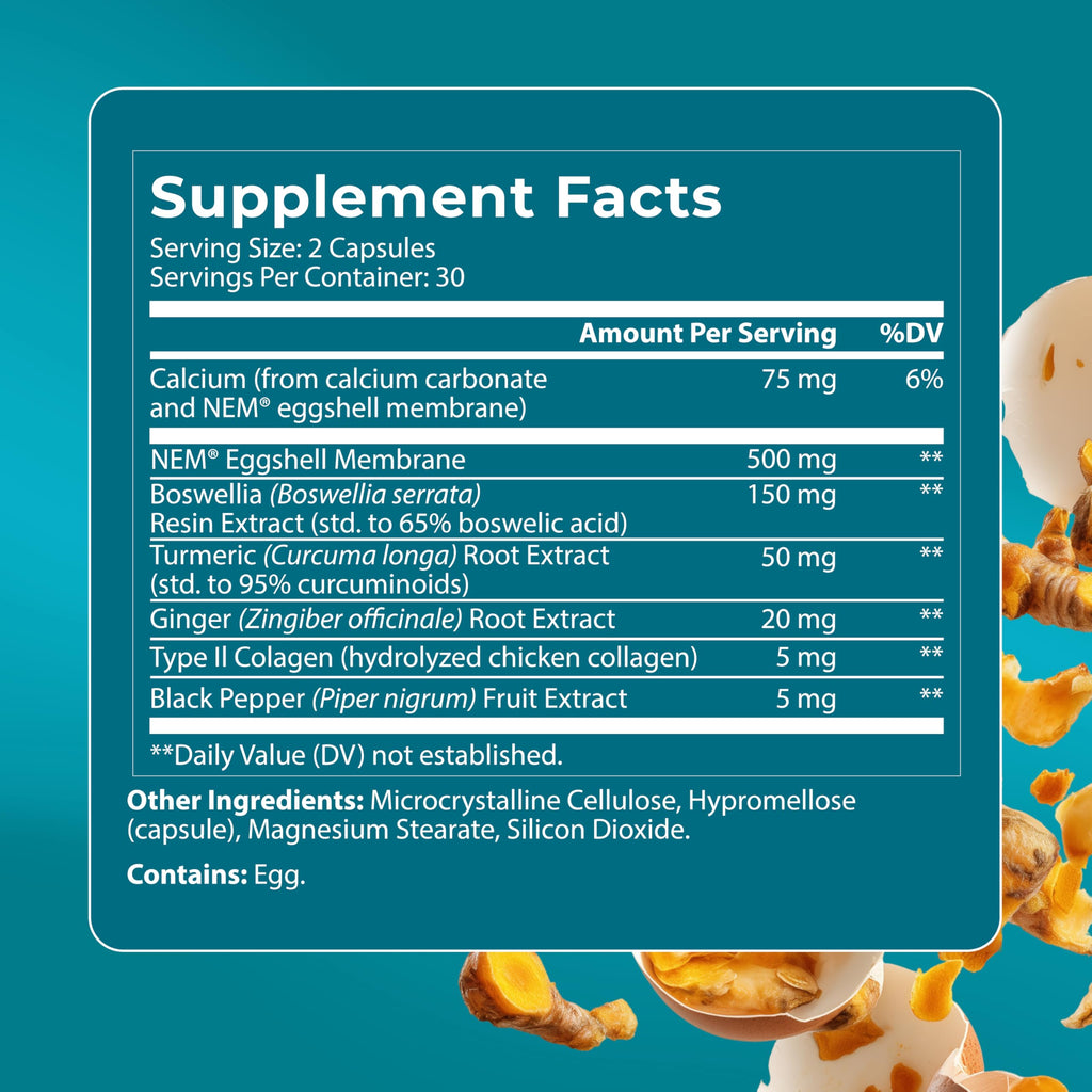 PUREHEALTH RESEARCH Joint Support NEM Eggshell Membrane with Boswellia Extract, Calcium & Turmeric, 60 Capsules PUREHEALTH RESEARCH Au supplements
