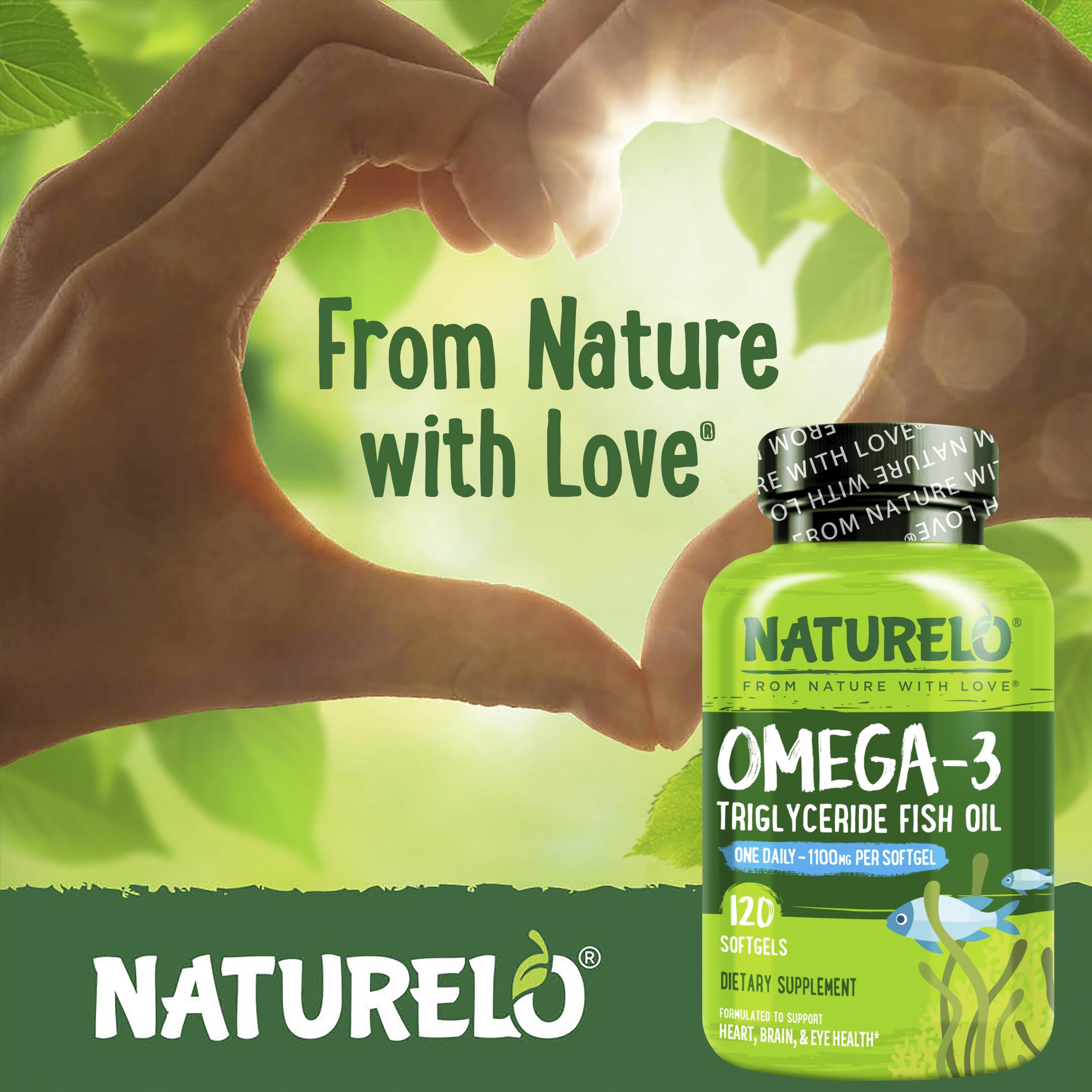 NATURELO Burpless Omega 3 Fish Oil Supplement - 1100mg Triglyceride Omega-3, EPA + DHA, Liquid Fish Oil for Heart, Eye, Brain, Joint Health