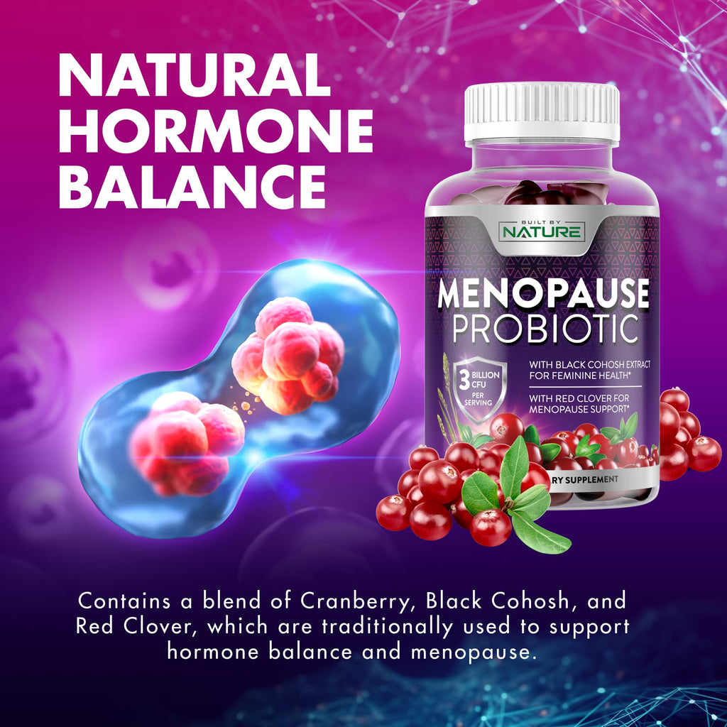 Menopause Supplements for Women - Menopause Probiotic Gummy - Women’s Menopause Relief for Hot Flashes, Night Sweats & Mood Swings with Black Cohosh & Cranberry - Non-GMO, Vegan - 60 Gummies Built by Nature Au supplements