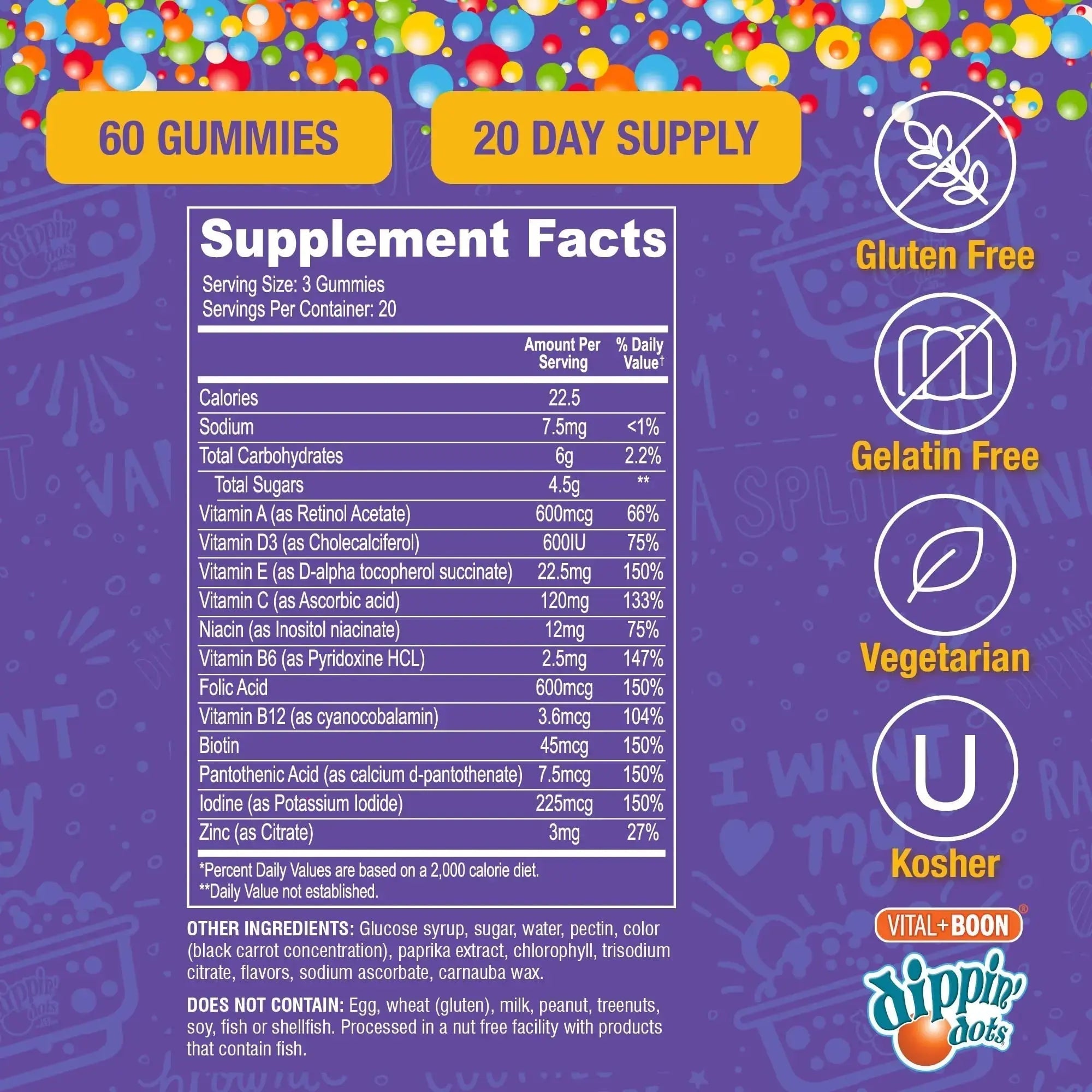 Vital+Boon Dippin' Dots - Multivitamin Gummies for Adults - Gummy Vitamins with Vitamin A, B6, C, D3, E & Folic Acid - Vegetarian Vital+Boon Au supplements