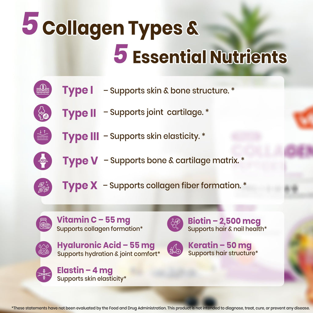 VEV Multi Collagen Peptides Powder, 16 oz (41 Servings) – Type I, II, III, V, X, Hydrolyzed Collagen, Hyaluronic Acid, Biotin, Vitamin C