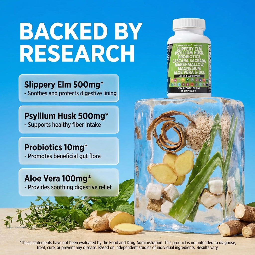 Clean Nutraceuticals Slippery Elm Psyllium Husk Pre Probiotic Digestive Gut Health Supplement with Aloe Vera Cascara Sagrada