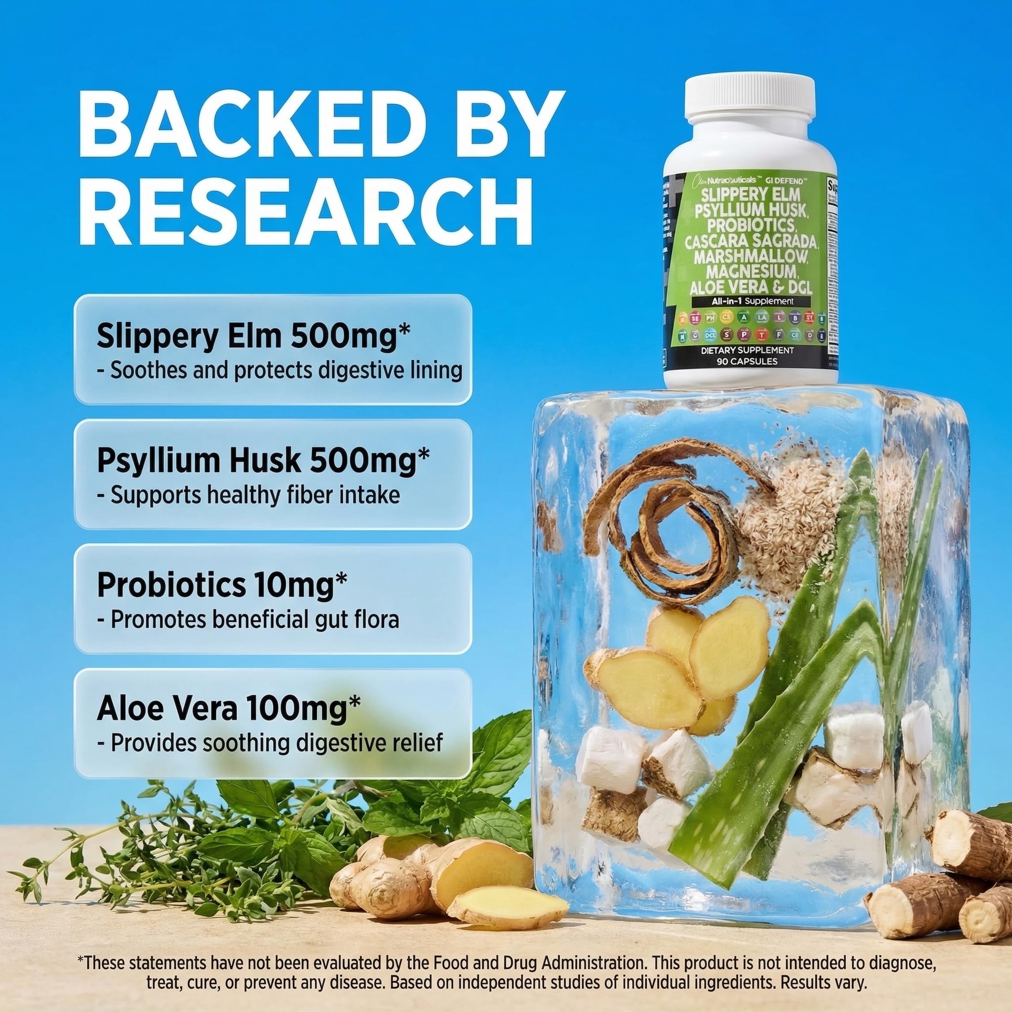 Clean Nutraceuticals Slippery Elm Psyllium Husk Pre Probiotic Digestive Gut Health Supplement with Aloe Vera Cascara Sagrada