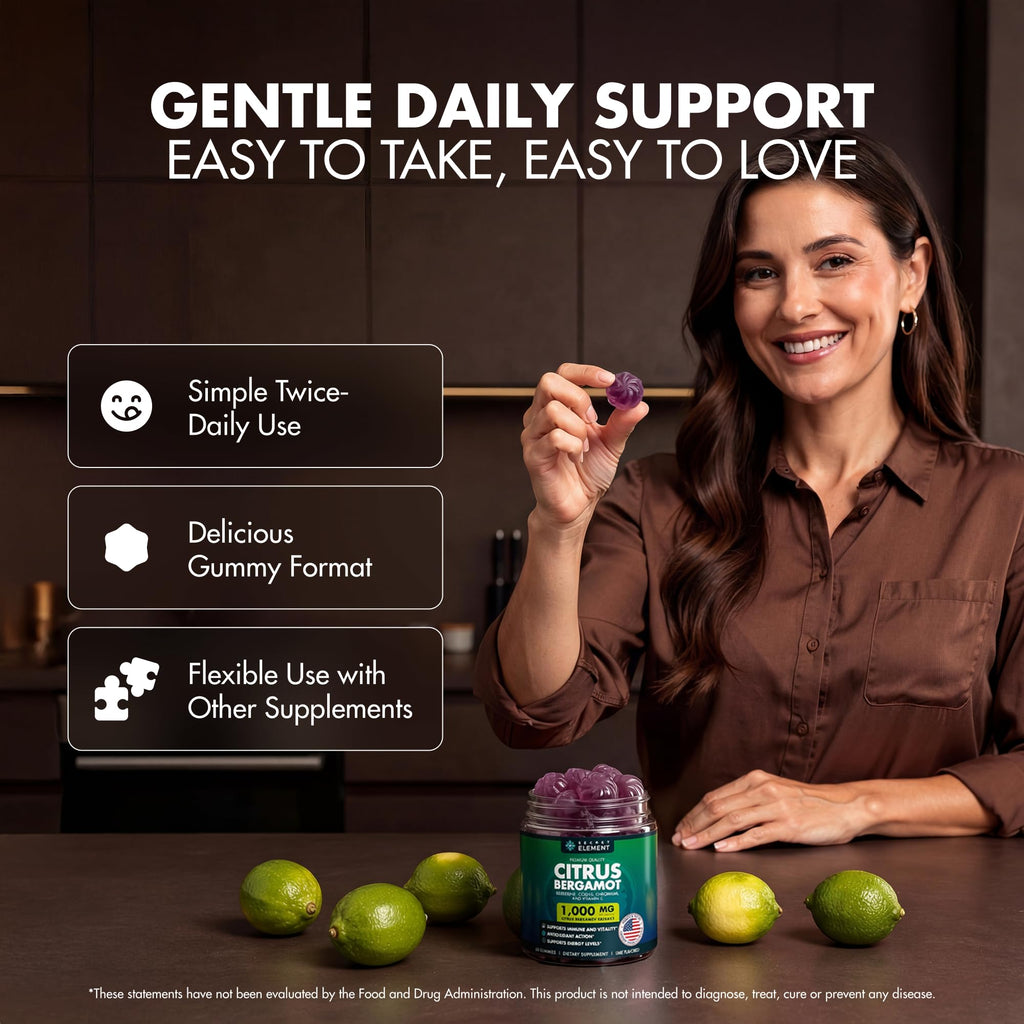 Citrus Bergamot 1000MG Gummies for Women and Men, Citrus Bergamot Extract with Berberine, CoQ10, Chromium & Vitamin C, Metabolic & Antioxidant Support,