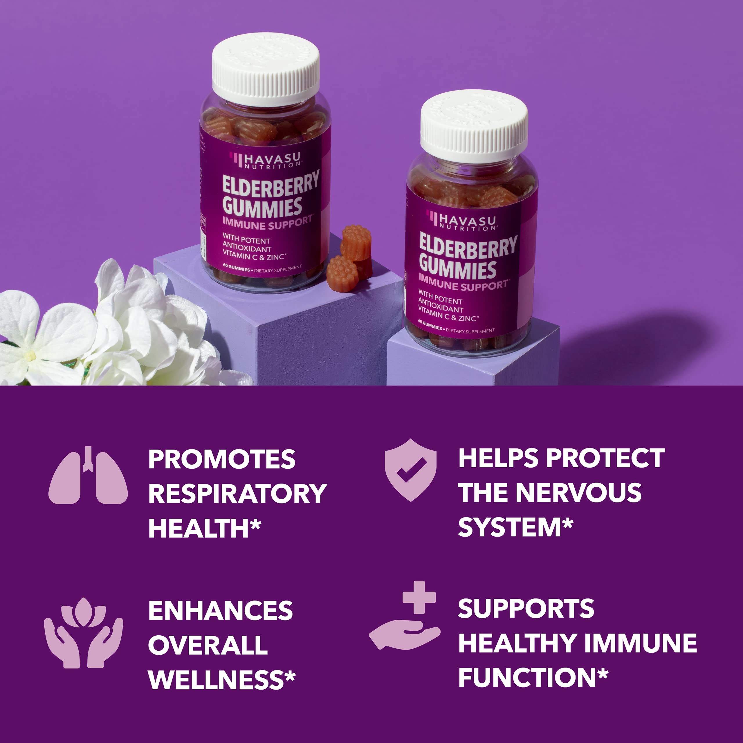Sambucus Elderberry Gummies for Adults - Immune Support Supplement with Vitamin C and Zinc - Enhanced Formula for Daily Defense - 60 Count