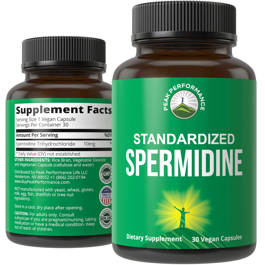 Spermidine Supplement Ultra High Strength Standardized to 99% Spermidine Trihydrochloride. More Potent Than Wheat Germ Extract. Vegan Capsules for Healthy Aging, Longevity. USA Tested Supplements Peak Performance Au supplements