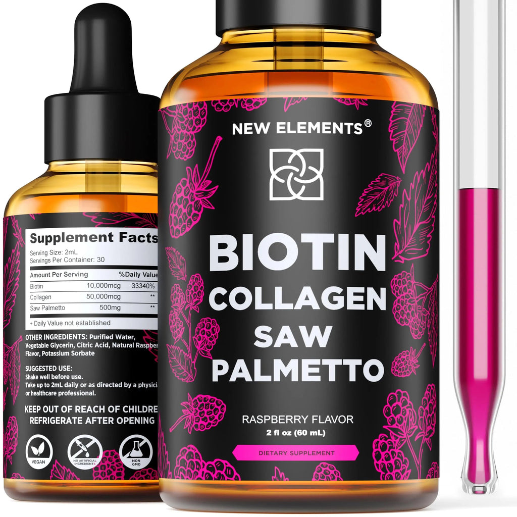 Liquid Biotin with Collagen & Saw Palmetto Extract for Women and Men | Hair Growth New Elements Au supplements