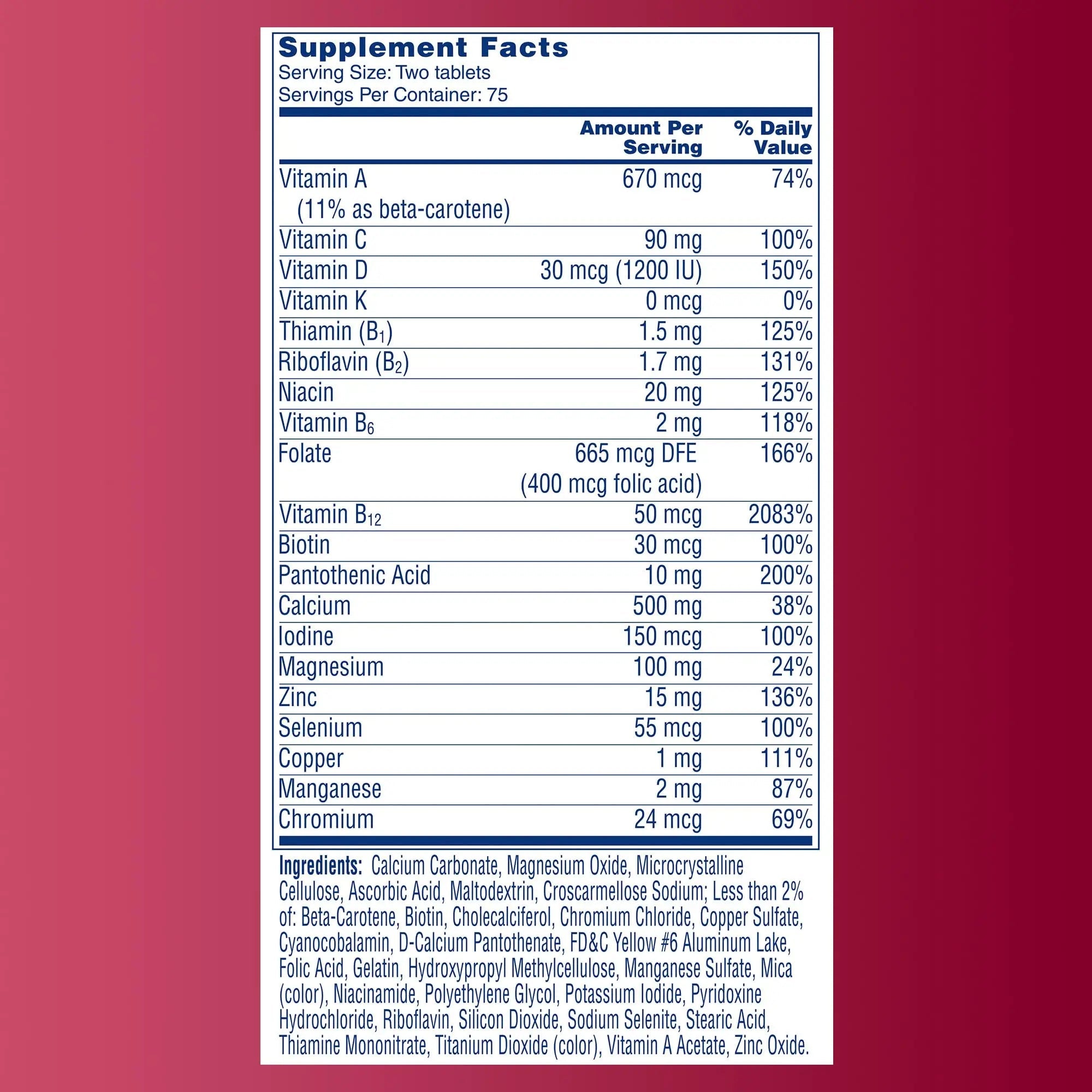 One A Day Proactive 65+, Mens & Womens Multivitamin, Supplement with Vitamin A, C, D, and Zinc to Support Bone Health & Cell Health, Calcium ONE A DAY Au supplements