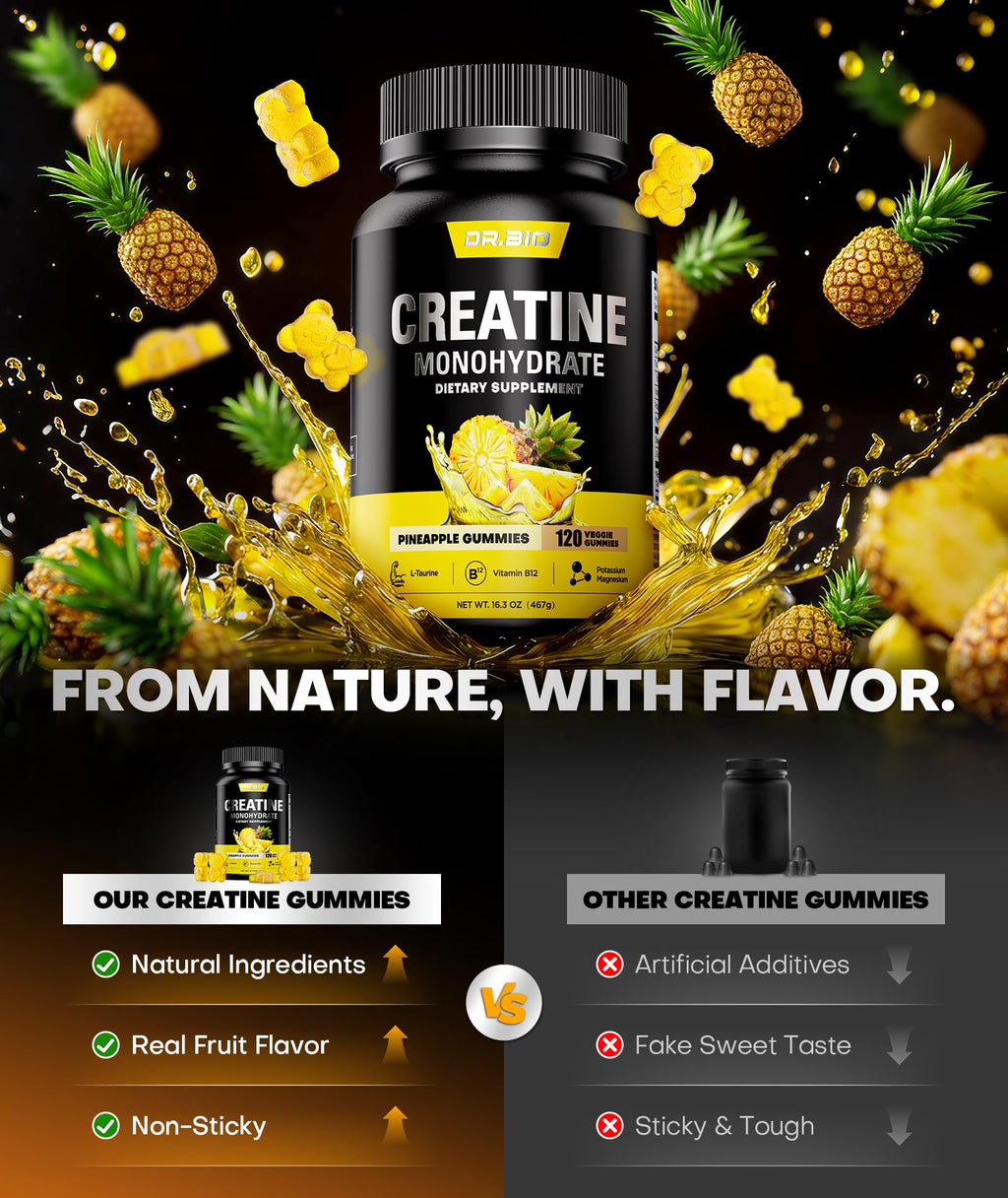 Instant Boost Creatine Monohydrate Gummies, Complex Formula with Real 5000mg Creatine, L-Taurine, B12, Mg & K, Pre-Workout Creatine for Women & Men to Support Energy