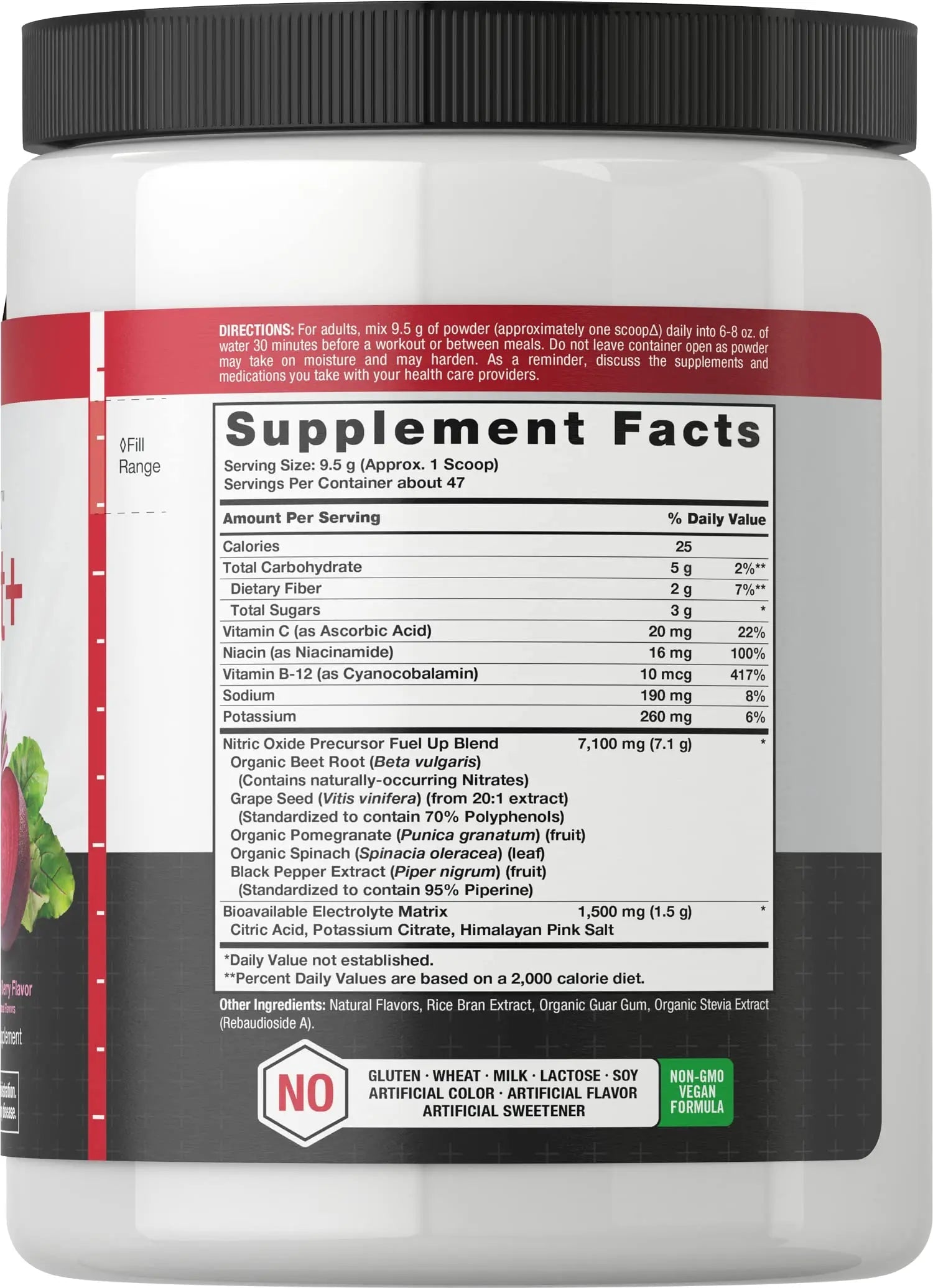 Nitric Oxide Beet Root Powder | 16 oz (454g) | Natural Mixed Berry Flavor | with Nitrates Horbäach Au supplements