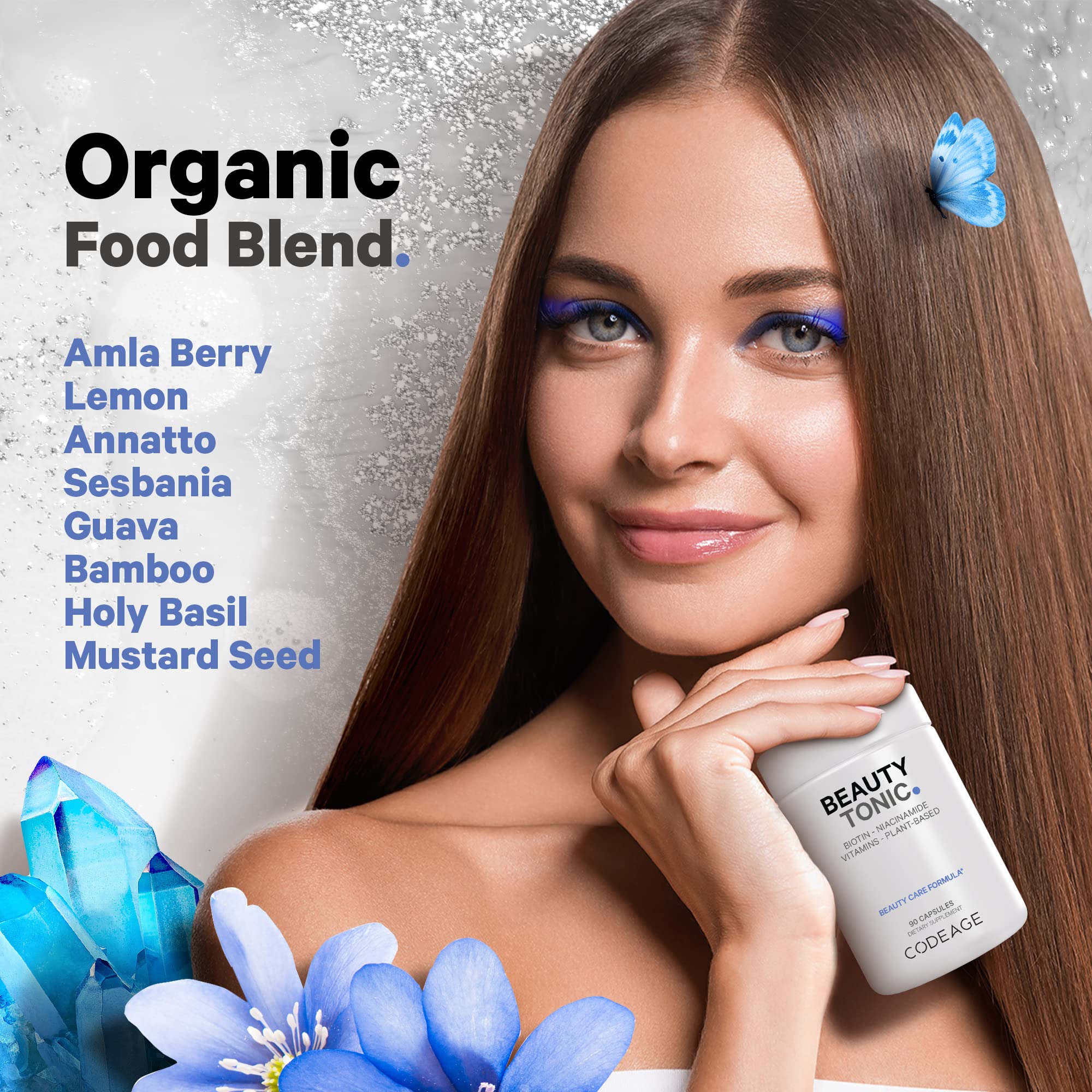 Codeage Biotin Supplement with Vitamin C, Vitamin E, Vitamin B6, Niacin, Folate, Organic Food Blend, Phytoceramides, Astaxanthin, Selenium - Beauty Tonic - Hair, Skin, and Nail Support - Vegan, 90 Ct Codeage Au supplements