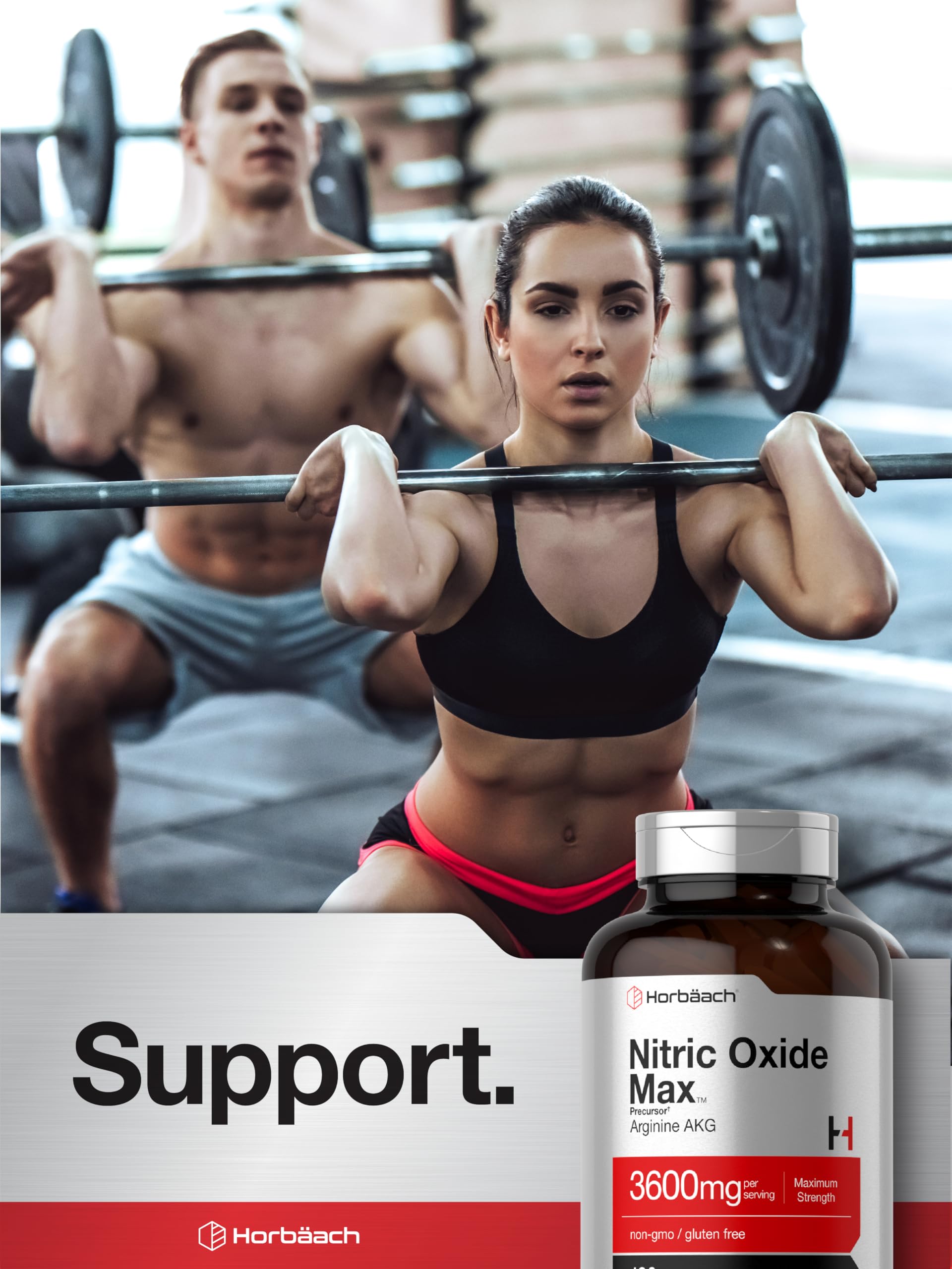 Horbäach Nitric Oxide Max 3600mg | 120 Caplets | with Arginine AAKG for Men and Women | Vegetarian, Non-GMO