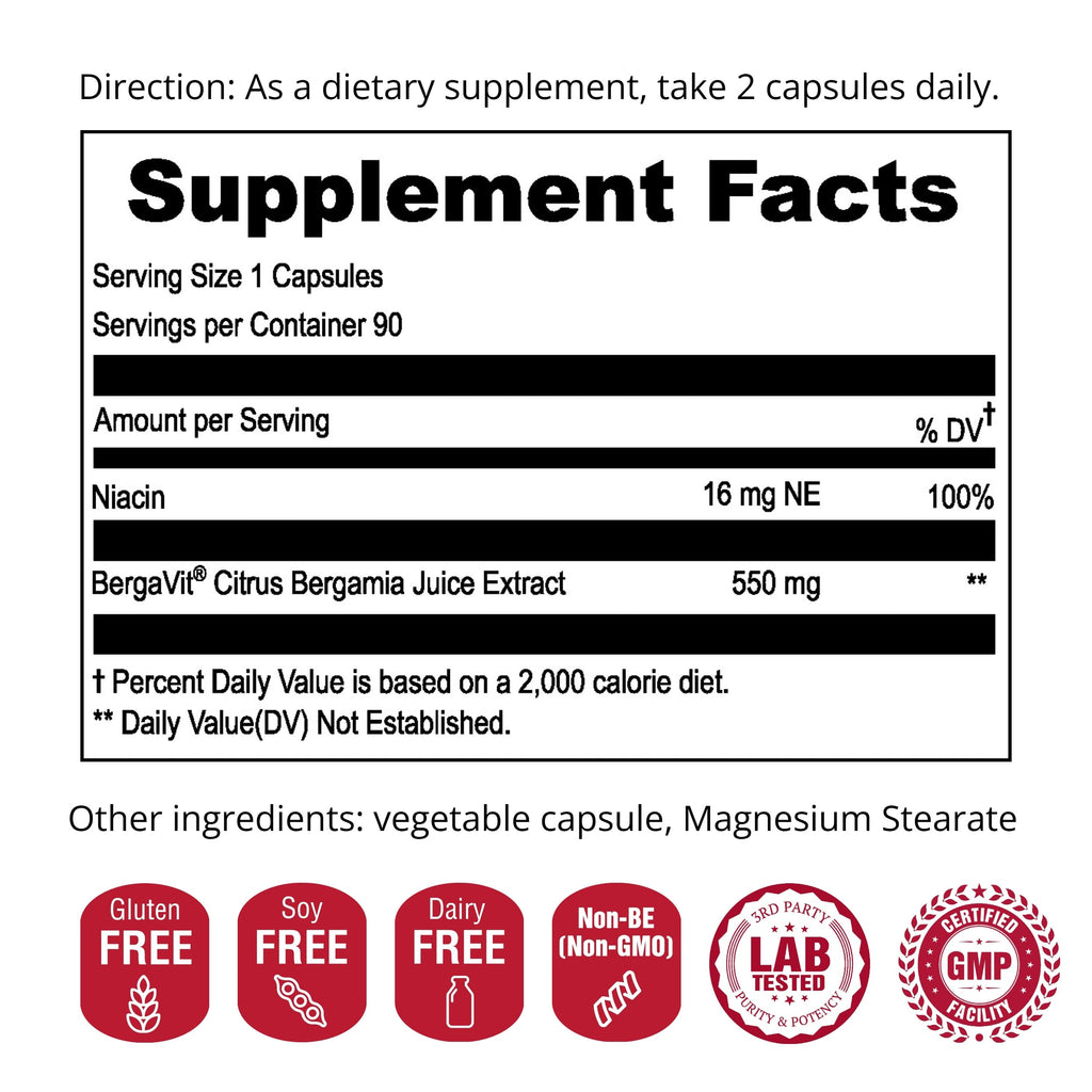 UpNourish BERGAVIT Citrus Bergamot Cholesterol Supplement - Italian Citrus Bergamot Extract 550mg for Women and Men 90 Vegan Capsules