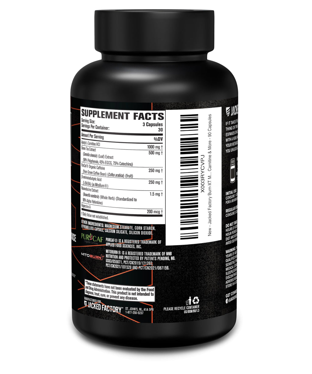 Jacked Factory Burn-XT Max - High-Performance Thermogenic Fat Burner & Appetite Suppressant for Weight Loss w/PurCaf Organic Caffeine, MitoBurn, Green Tea