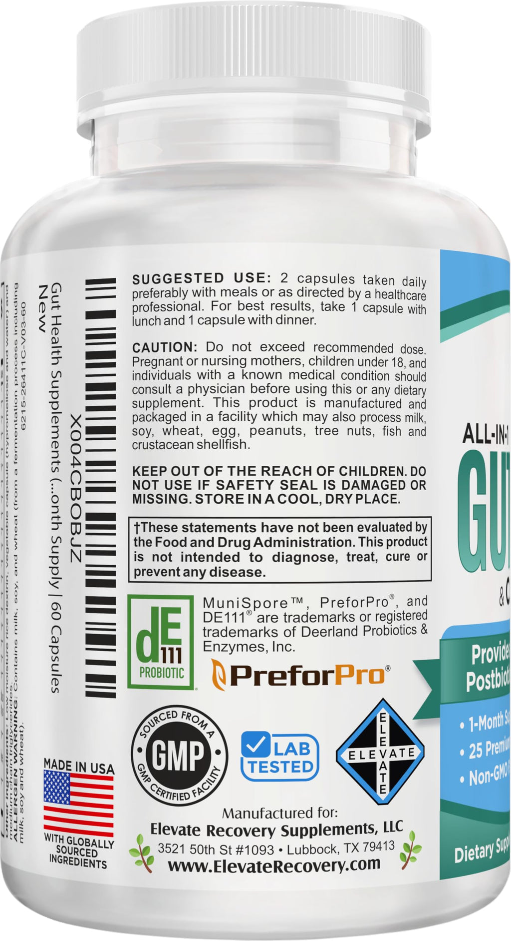 Gut Health Support Supplement (25-in-1) with Prebiotics, Probiotics, Postbiotics & Digestive Enzymes | Gut Supplements | 60 Capsules Elevate Recovery Supplements Au supplements