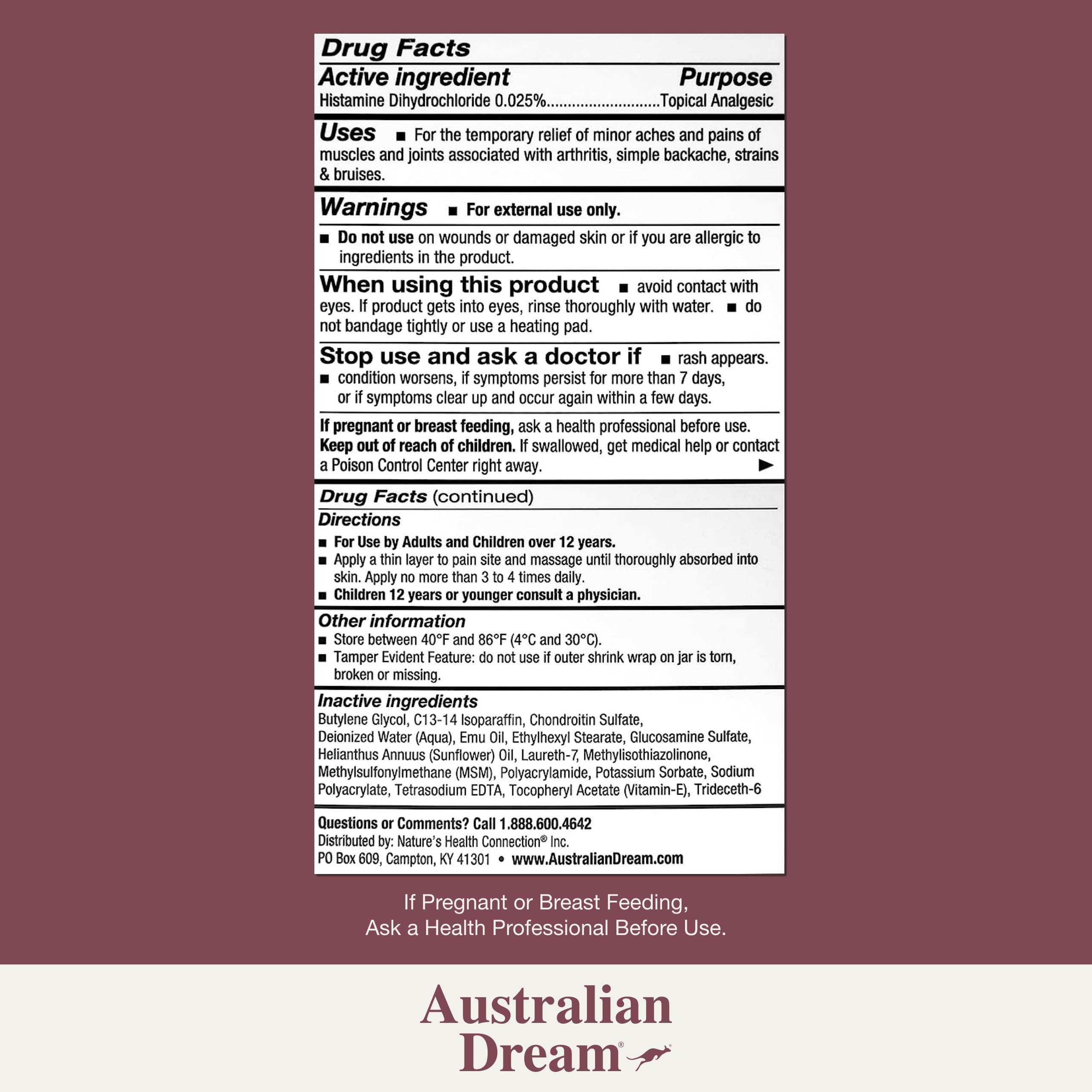 Australian Dream Arthritis Pain Relief Cream - Soothing & Non-Greasy - Powerful Topical Arthritis Pain Relief - Good for Muscle Aches or Joints - 2 oz Jar Australian Dream Au supplements