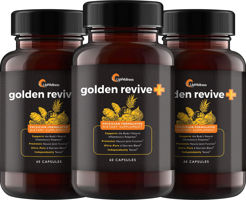UpWellness Golden Revive + Joint Support Supplement Featuring Turmeric with Black Pepper, Quercetin, and Magnesium- Turmeric Boswellia Supplement - 6 Active Ingredients - 60 Capsules, 3 Pack UpWellness Au supplements