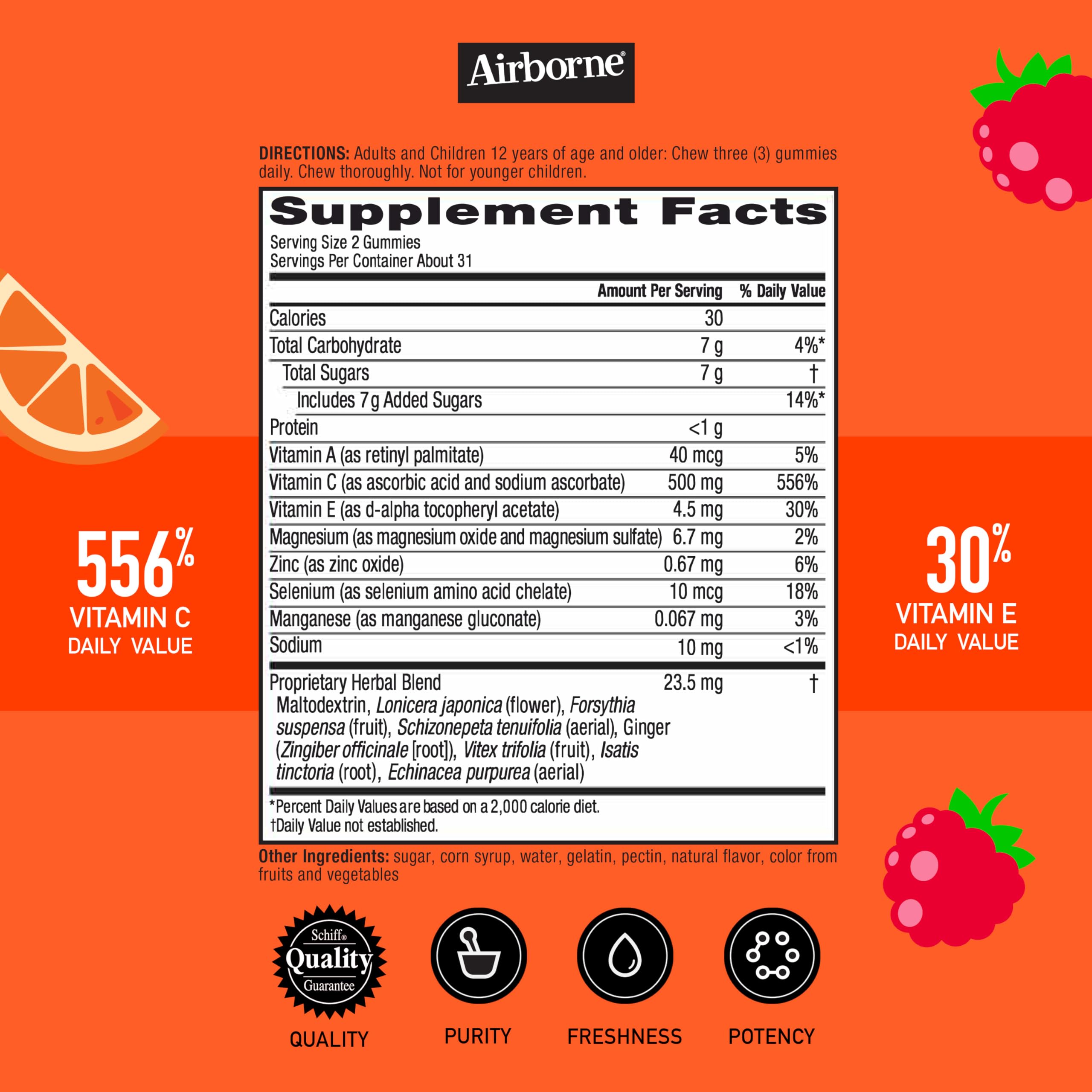 Airborne 500mg Vitamin C + Zinc Immune Support Supplement Gummies for Kids, Assorted Fruit Flavor, Gluten Free Crafted Blend