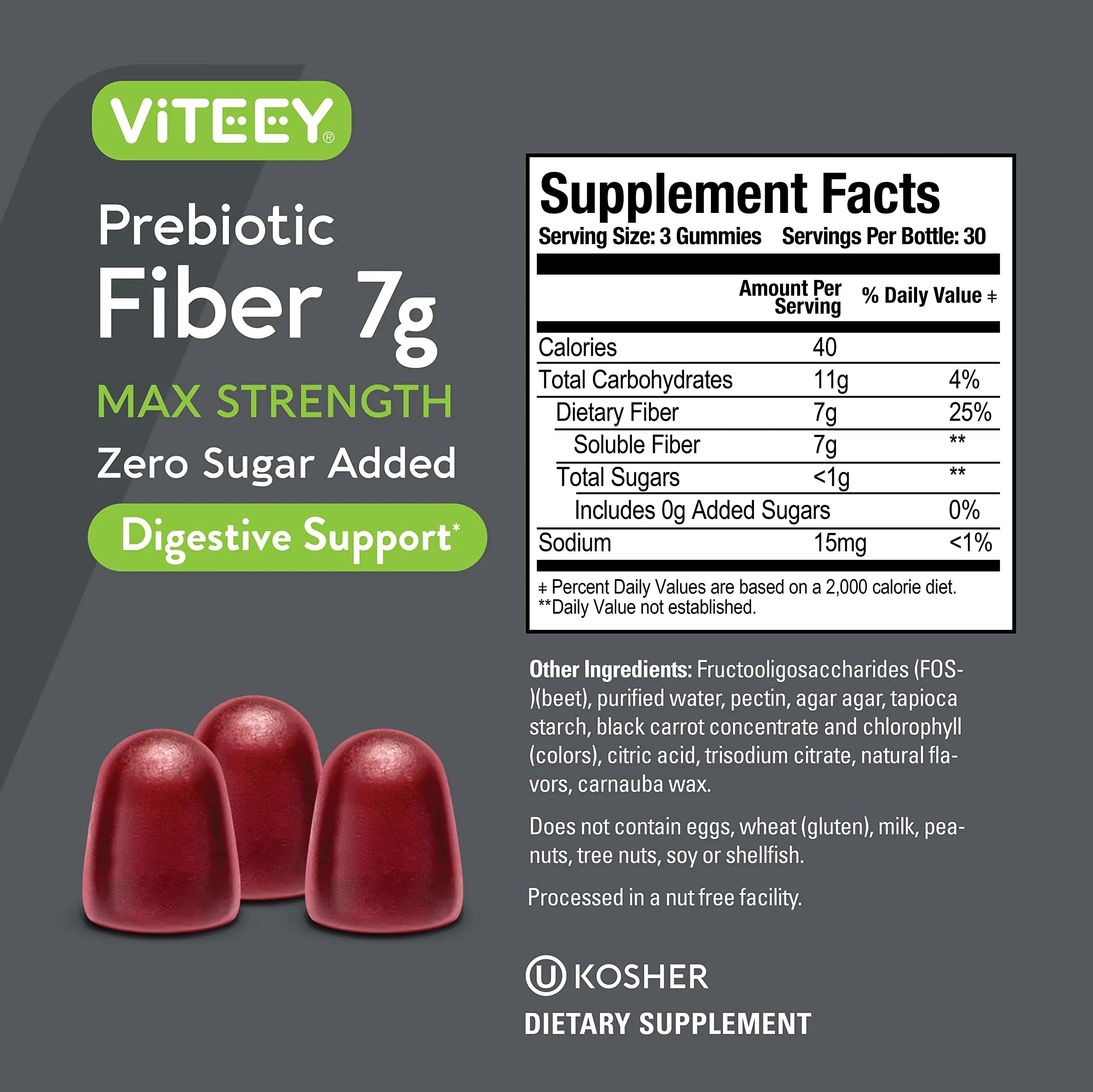 Prebiotic Fiber Gummies 7G Extra Strength [Zero Sugar Added] Digestive Heath Regularity Viteey Au supplements