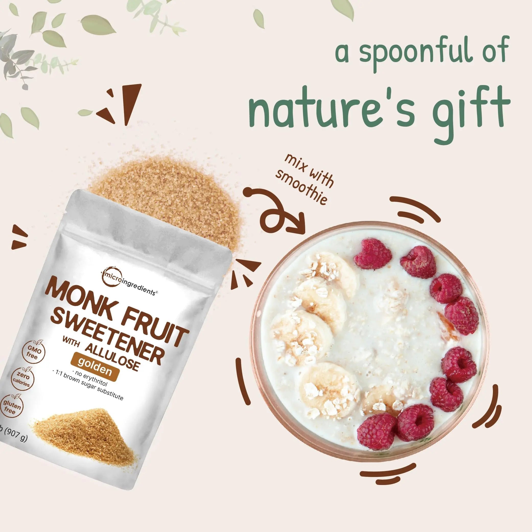 Golden Monk Fruit Sweetener with Allulose, 2 lbs | No Erythritol, No Aftertaste Micro Ingredients Au supplements