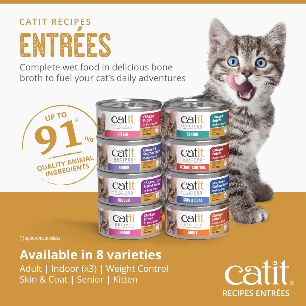 Catit Recipes Adult Chicken Entrée – High-Protein Wet Cat Food with Bone Broth Hydration, Prebiotics & Postbiotics for Gut Health, Omega-3 for Skin & Coat, and Taurine for Heart Support 3oz (12/cs) Catit Au supplements
