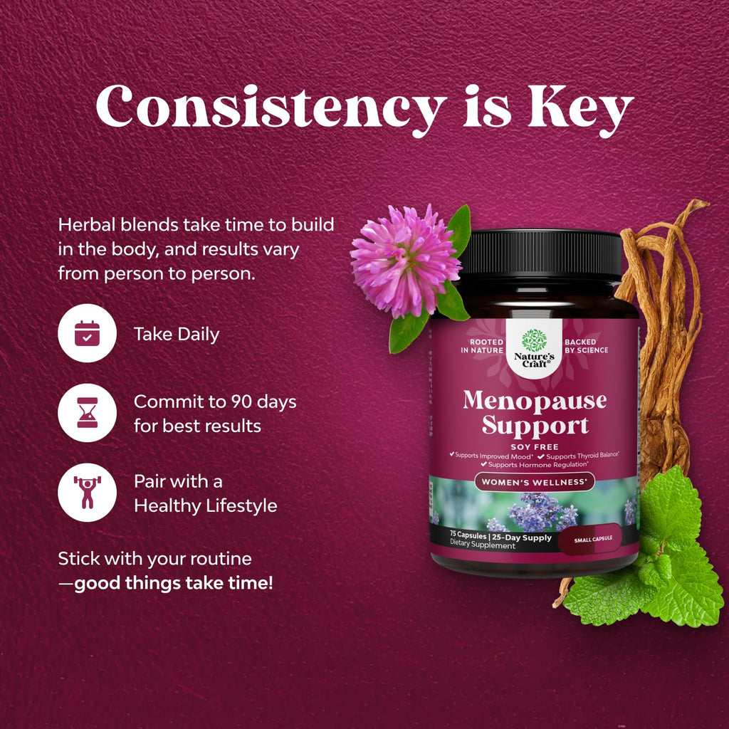 Complete Herbal Menopause Supplement for Women - Soy Free Female Hormone Balance Capsules for Night Sweats Hot Flashes & Mood Swings with Dong Quai, Chaste Berry & Black Cohosh Root - 75 Count Natures Craft Au supplements
