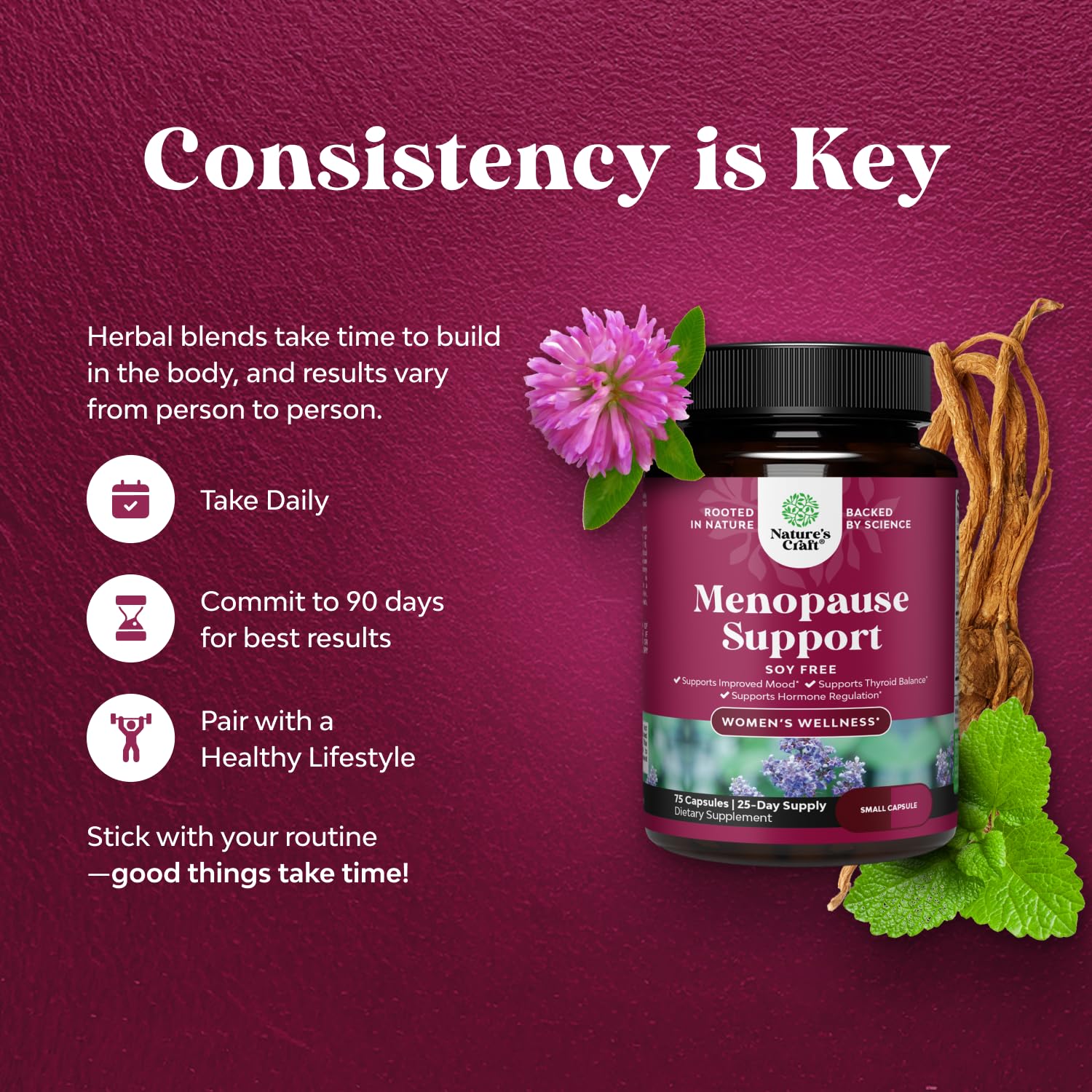 Complete Herbal Menopause Supplement for Women - Soy Free Female Hormone Balance Capsules for Night Sweats Hot Flashes & Mood Swings with Dong Quai, Chaste Berry & Black Cohosh Root - 75 Count Natures Craft Au supplements