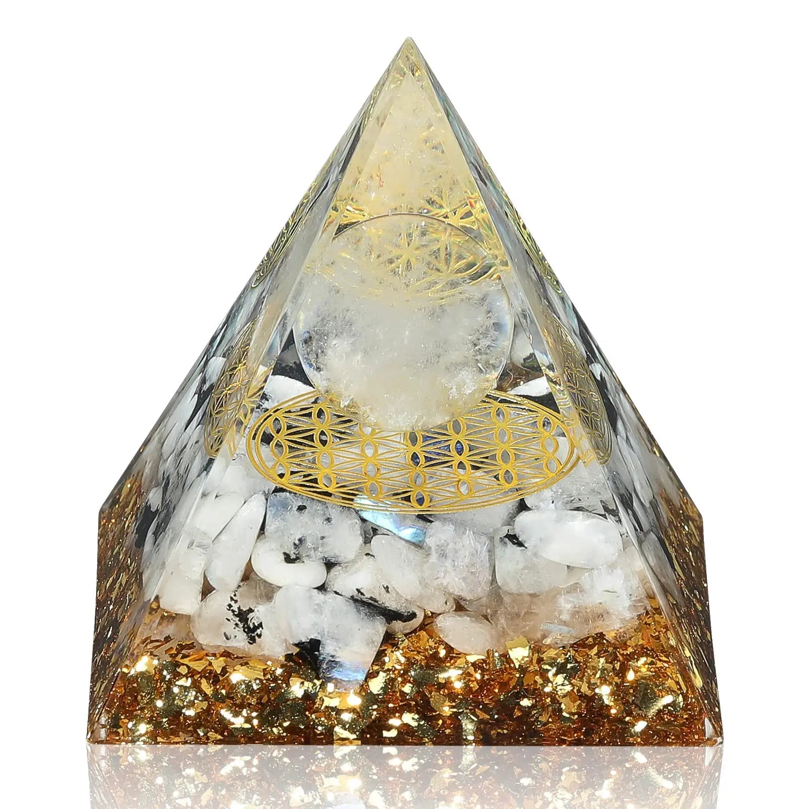 Hopeseed Orgone Pyramid for Positive Energy, Orgonite Rainbow Moonstone&White Crystal Hopeseed Au supplements