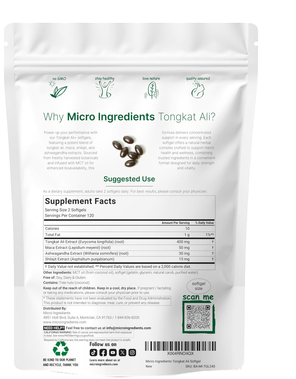 Tongkat Ali+ for Men with Maca, Shilajit, & Ashwagandha | 240 Softgels with MCT Oil for Better Absorption | Max Strength Eurycoma Longifolia Extract (Longjack) | Non-GMO, Gluten Free