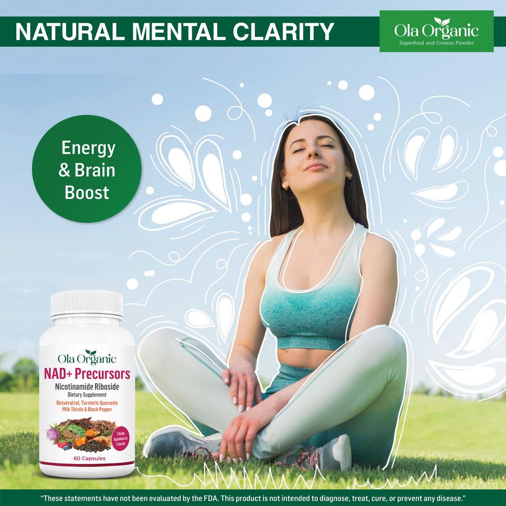 NAD+ Supplement & NAD Booster for Cellular Energy and Healthy Aging – Plant-Based Nicotinamide Riboside (NR) NAD Precursor with Resveratrol, Turmeric, Quercetin, Rhodiola & Milk Thistle – 60 Capsules Ola Organic Au supplements
