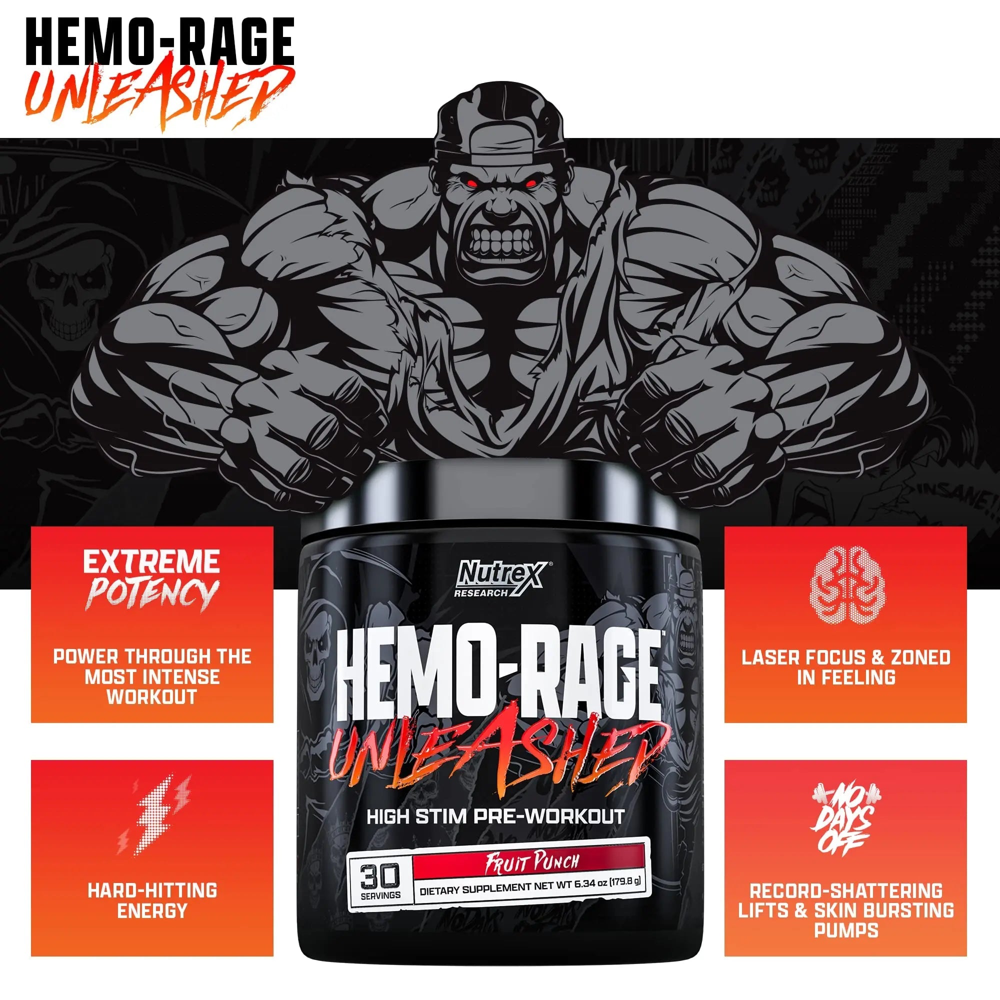Nutrex Research Hemo-Rage Extreme High Stim Pre Workout Powder | Insane Lasting Energy Nutrex Research Au supplements
