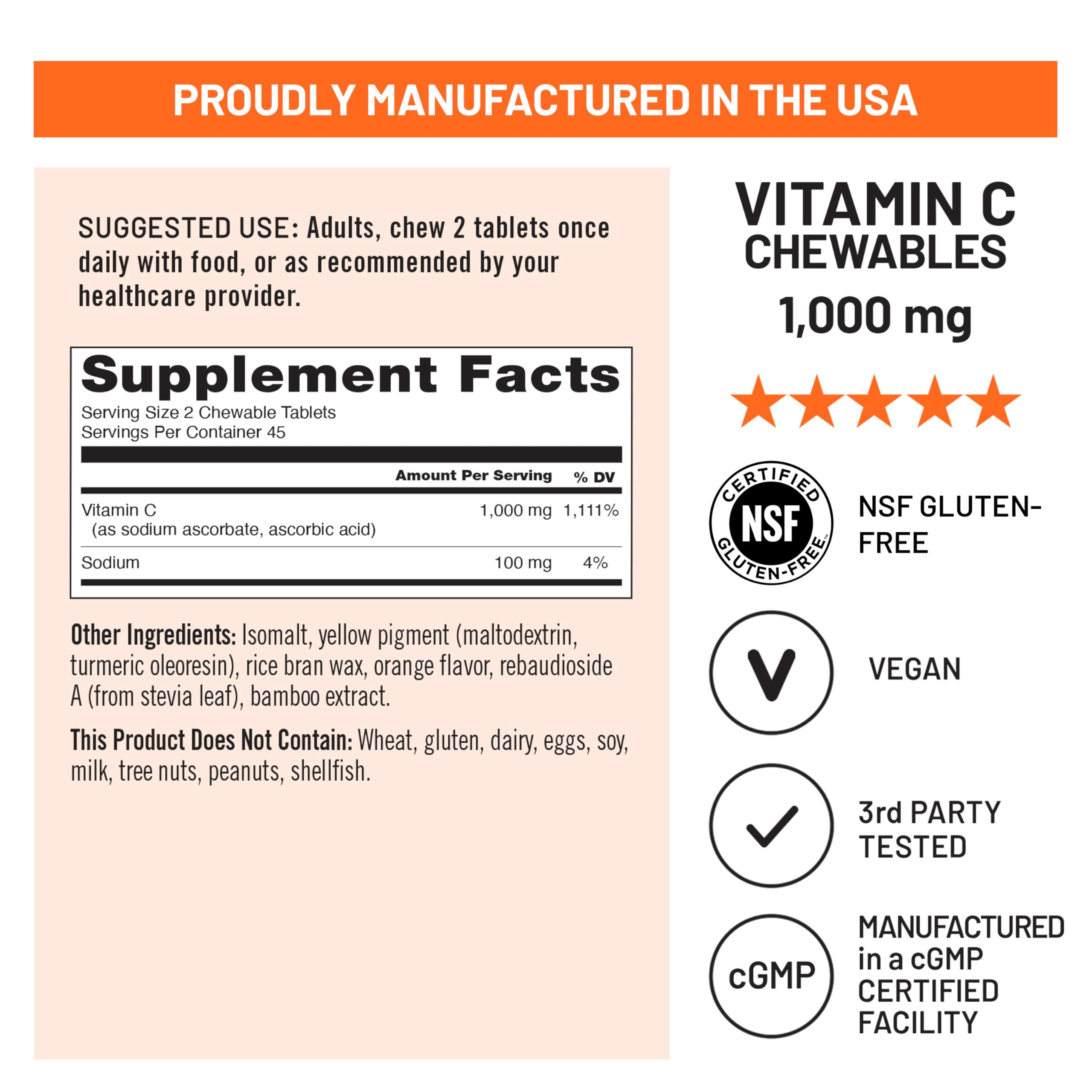 NatureWise Extra Strength Vitamin C Chewable 1000mg for Adults - Natural Orange Flavor - Immune System & Antioxidant Support - Non-GMO