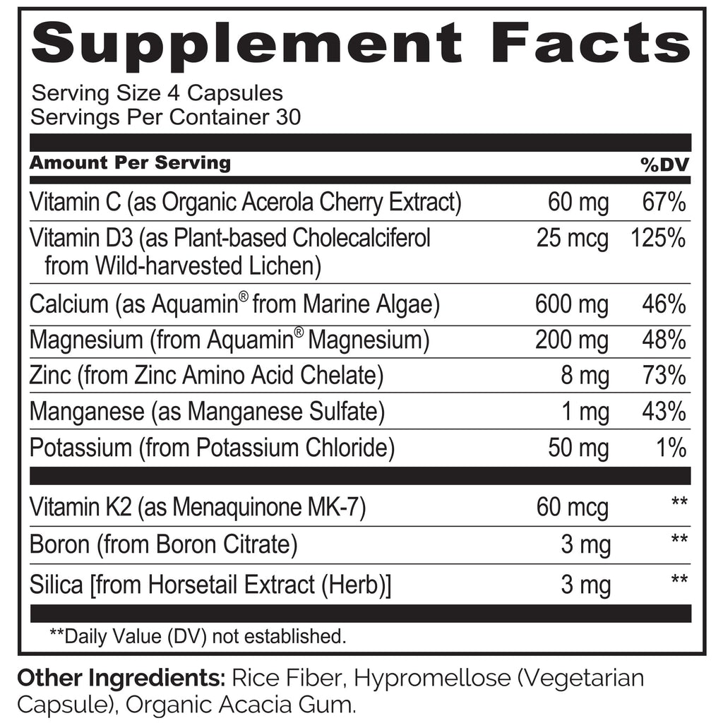 NATURELO Calcium Supplement - with Vitamin C, Vitamin D3, K2, and Calcium Magnesium Zinc for Bone Strength with Calcium 600mg - Plant-Based, 120 Vegetarian Capsules