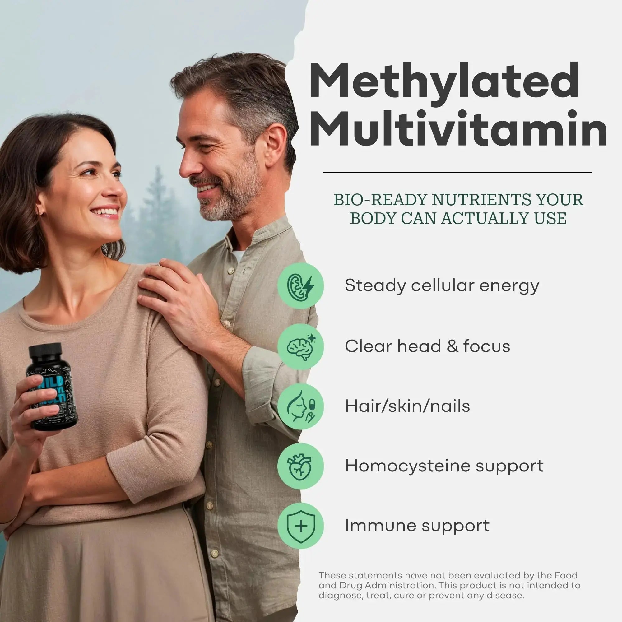 Wild Methylated Multivitamin for Women & Men | Daily Multi Vitamin | MTHFR Supplement Without Iron | Methylated B12, Folate, Vitamin C, A, K2, D, E Wild Foods Au supplements