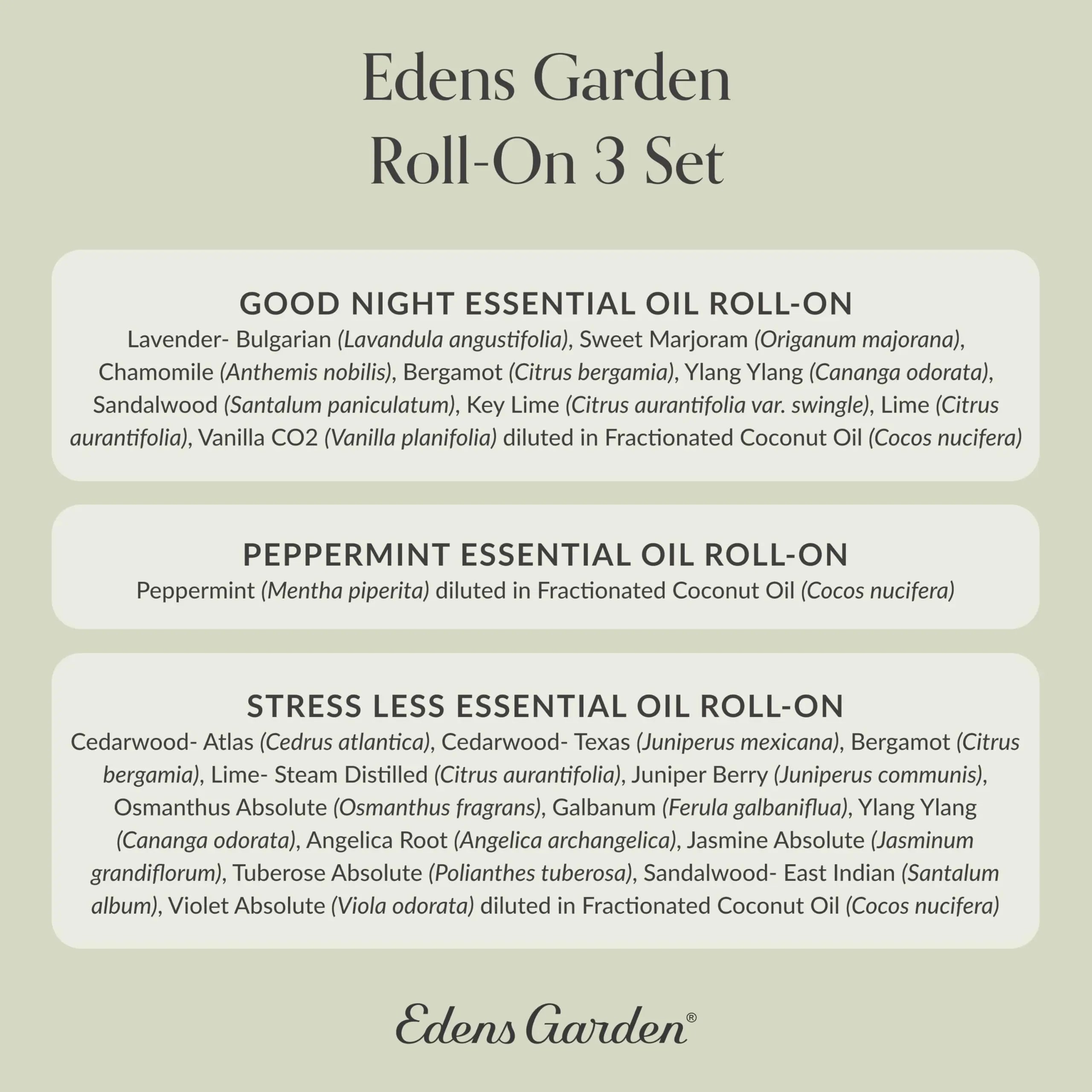 Edens Garden Essential Oil Roll-On Set (Good Night, Peppermint, Stress Less)- Aromatherapy Roller Edens Garden Au supplements