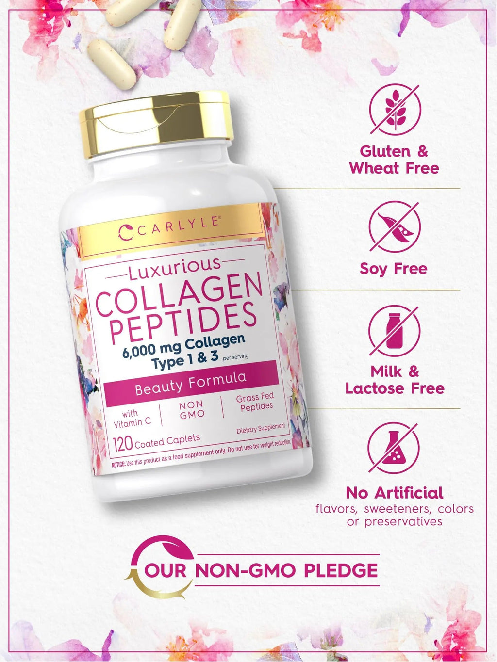Carlyle Collagen with Vitamin C | 6000mg | 120 Caplets | Multi Collagen Peptide Pills Carlyle Au supplements