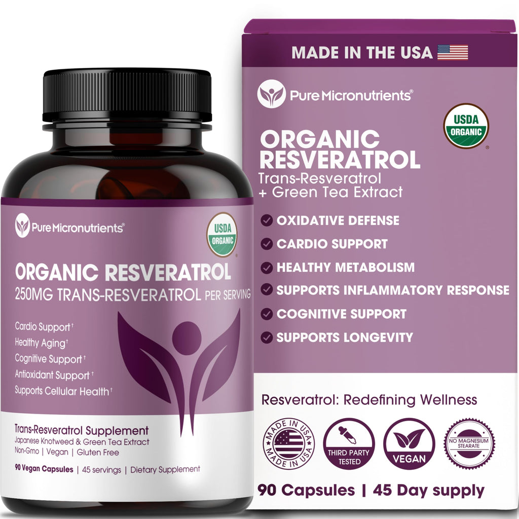 Organic Resveratrol Supplement – Trans-Resveratrol Capsules with Green Tea – Highly Purified & Bioavailable