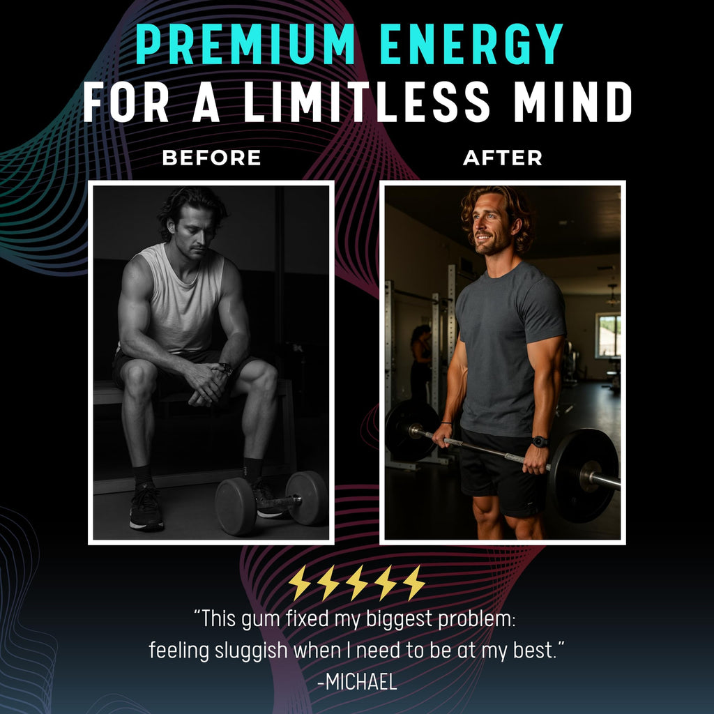 BIG GUM ENERGY & FOCUS – 80mg Caffeine + 40mg L-Theanine + 80mg Alpha GPC – Nootropic Chewing Gum for Focus, Energy & Execution – Icy Mint – 25 Pieces (5 Packs) Gym & Work Execution. UNCOMMON ELEMENTS Au supplements