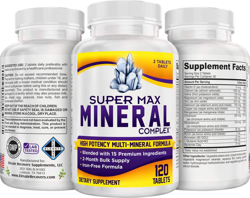 2-Month Multimineral Supplement Support Iron-Free Formula | Daily Multiminerals | Multi-Mineral Supplements | Minerals Complex | 60-Day Bulk Supply | 120 Tablets