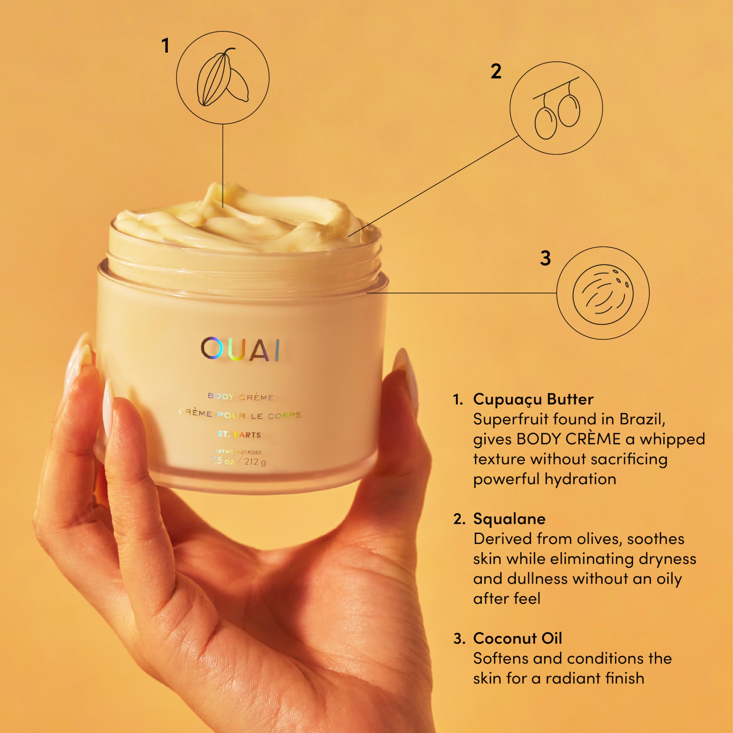 OUAI Body Cream, St. Barts - Hydrating Whipped Body Cream with Cupuaçu Butter, Coconut Oil and Squalane - Softens Skin and Delivers Healthy-Looking Glow - Sulfate-Free Skin Care (7.5 Oz) OUAI Au supplements