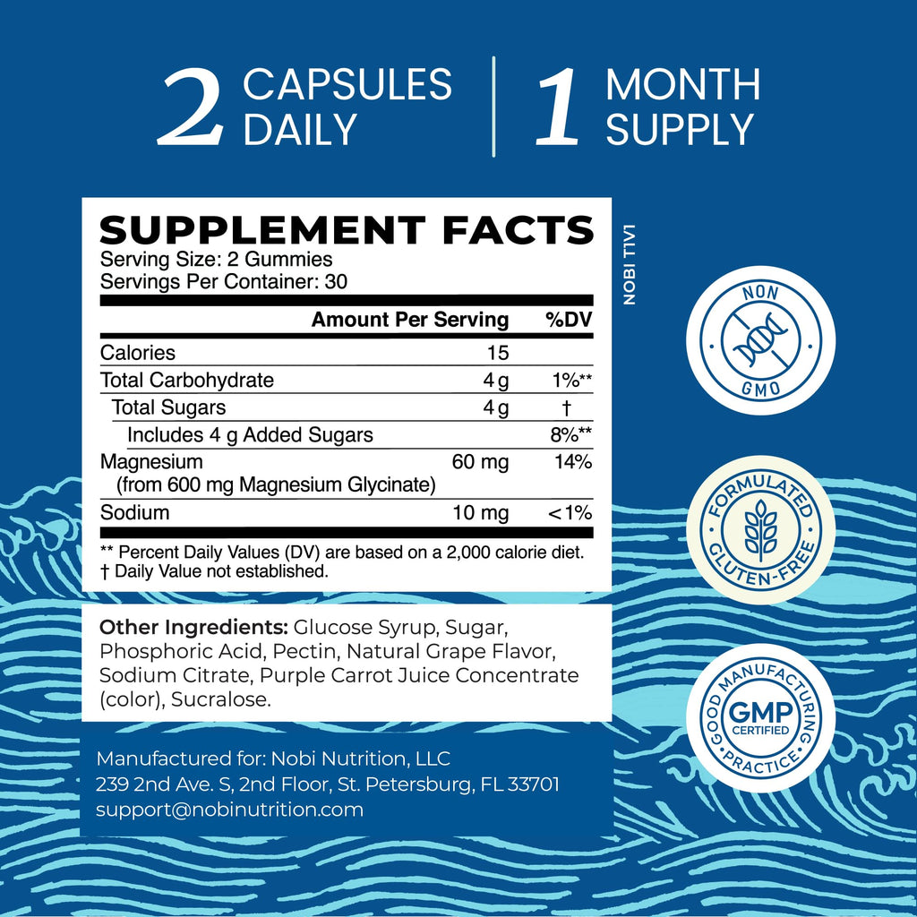 Magnesium Glycinate Gummies 600MG | Sleep, Calm & Relaxation Support | 60MG Elemental Mag Per Serving | Grape Flavor, Gluten-Free | High Absorption Magnesium Gummies for Women, Men & Family | 60 Ct