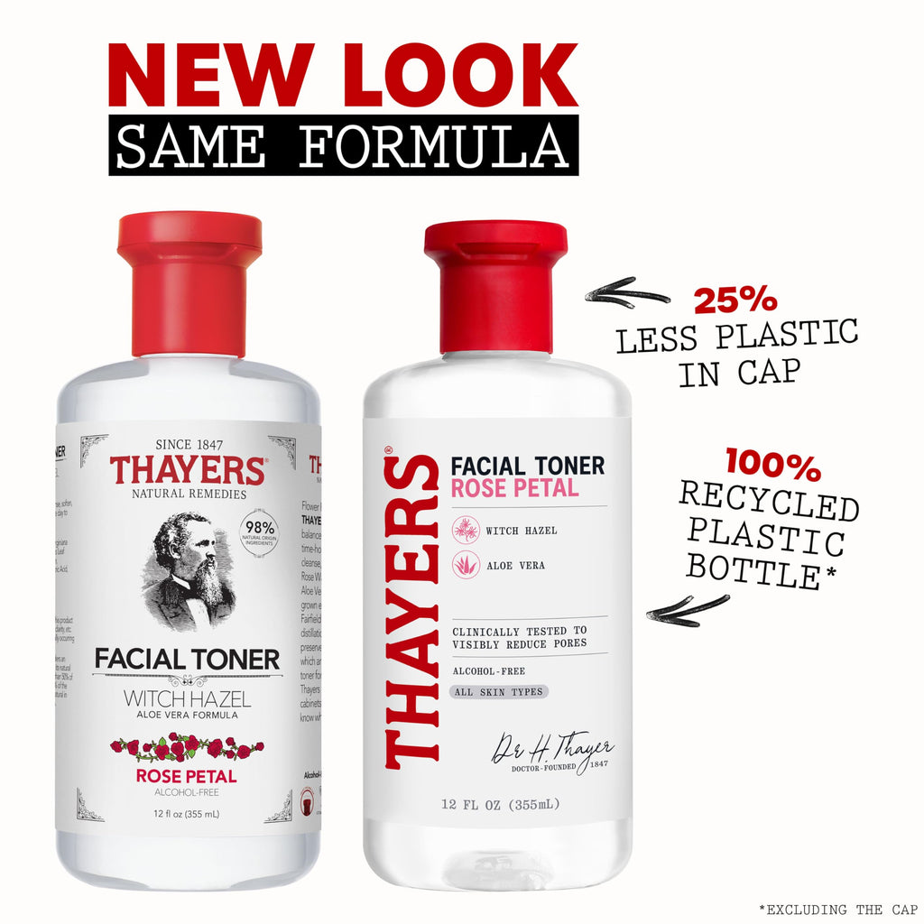 THAYERS Alcohol-Free Rose Petal Witch Hazel Facial Toner for Glowing Skin, Soothing