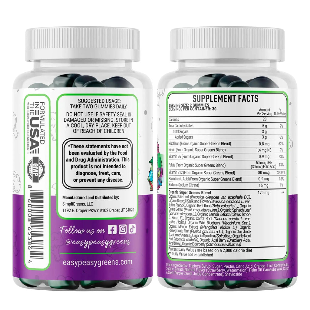 EasyPeasyGreens Daily Veggie Gummies for Kids - 60 Greens Gummies - Helps Picky Eaters Get Their Veggies in EASY PEASY GREENS Au supplements