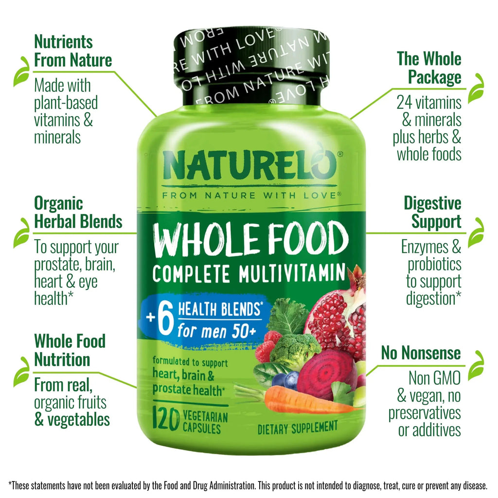 NATURELO Whole Food Multivitamin for Men 50+ - with Vitamins, Minerals, Organic Herbal Extracts - Vegan Vegetarian NATURELO Au supplements