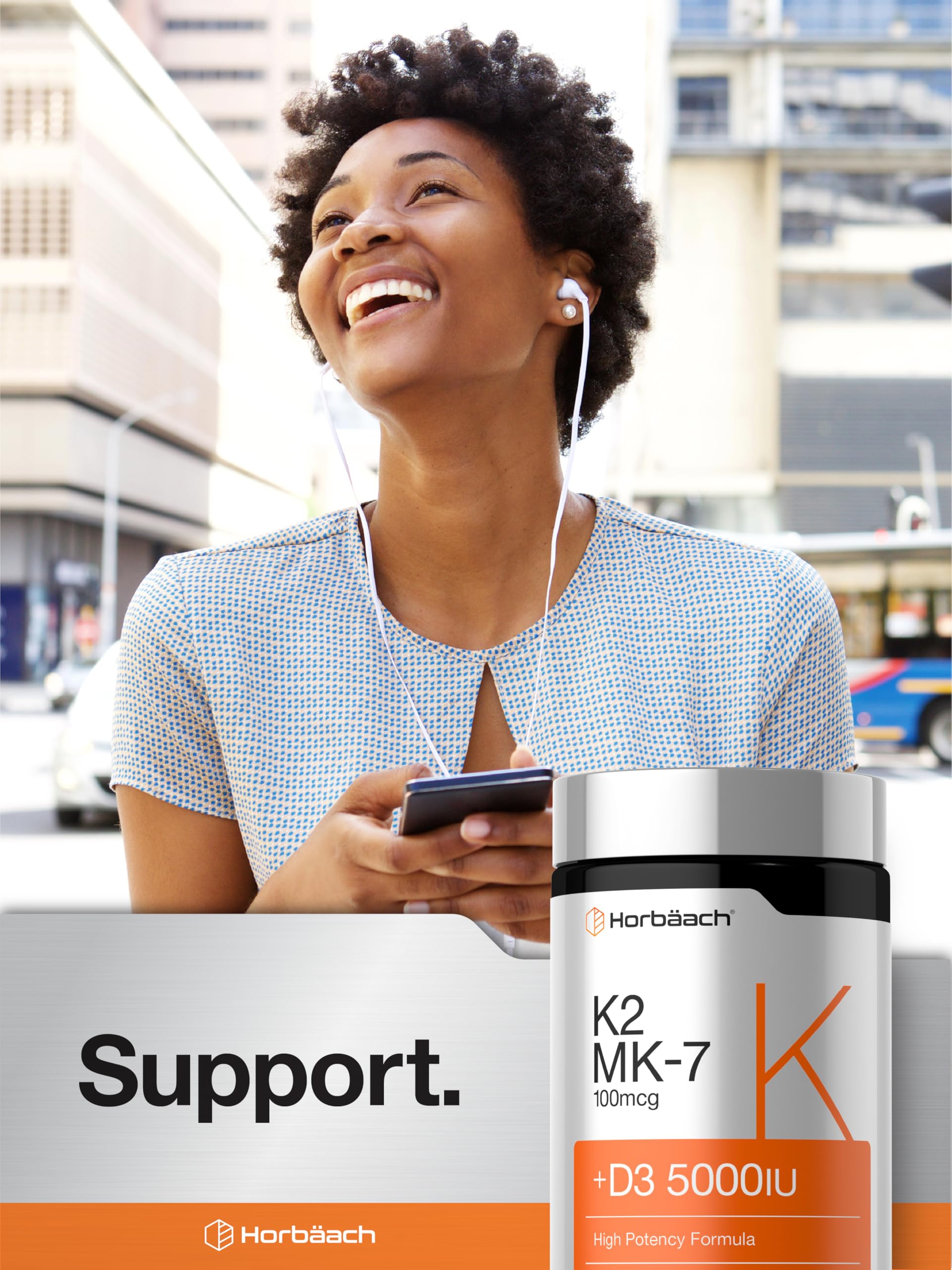 Horbäach Vitamin D3 K2 5000 iu | 100mcg MK-7 Complex | 180 Softgel Capsules | Non-GMO & Gluten Free Supplement