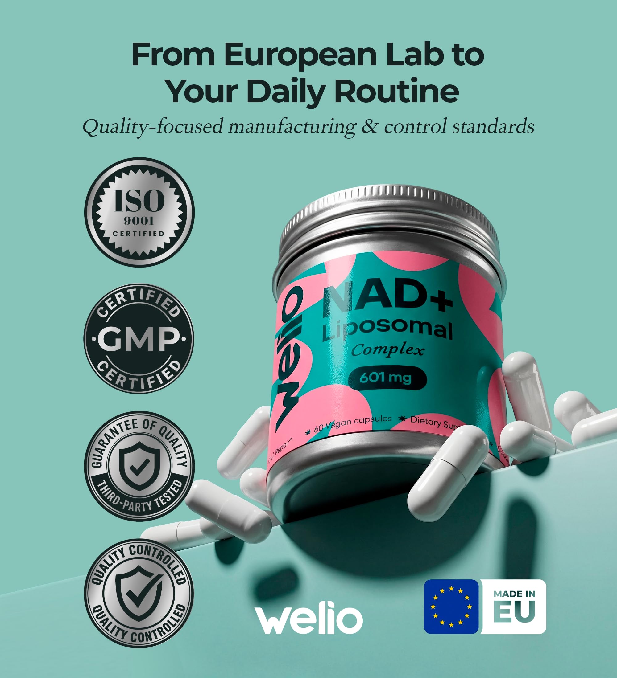 Liposomal NAD Supplement 601mg | Third-Party Tested, High Purity NAD+ | Anti-Aging & Cellular Health | NMN Supplement Alternative | Advanced NAD+ Supplement for Women & Men – 60 Capsules Welio Au supplements