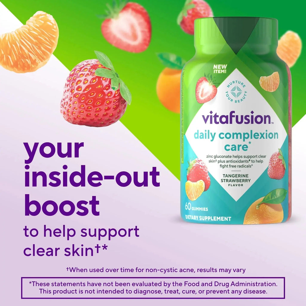 vitafusion Daily Complexion Care (1), Beauty Supplement Helps Support Clear Skin (1) (2) with Zinc Gluconate, Plus Vitamins E & C Vitafusion Au supplements
