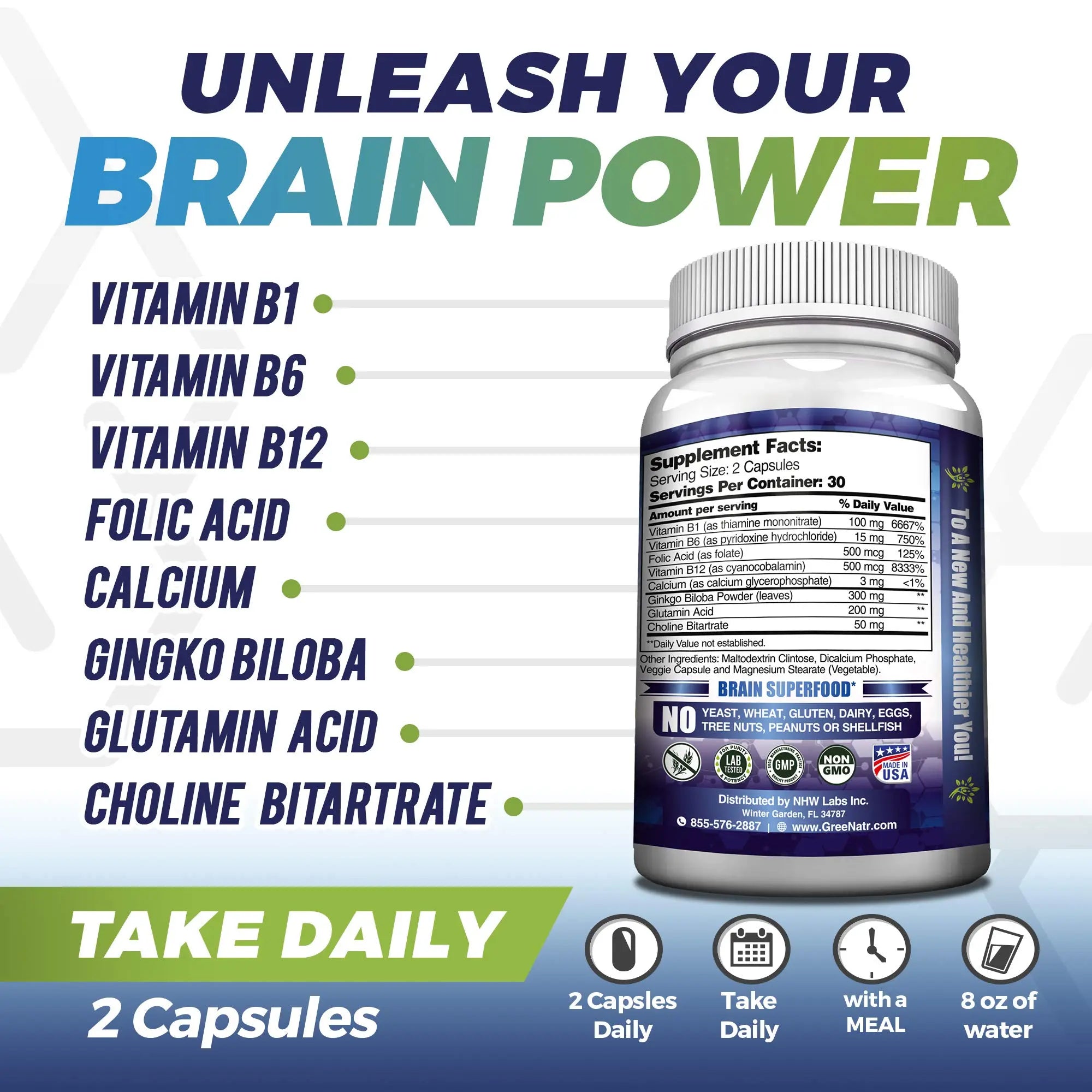 GreeNatr Brain Supplement with B12 Vitamin for Enhanced Memory, Energy, Focus, and Clarity GreeNatr Au supplements