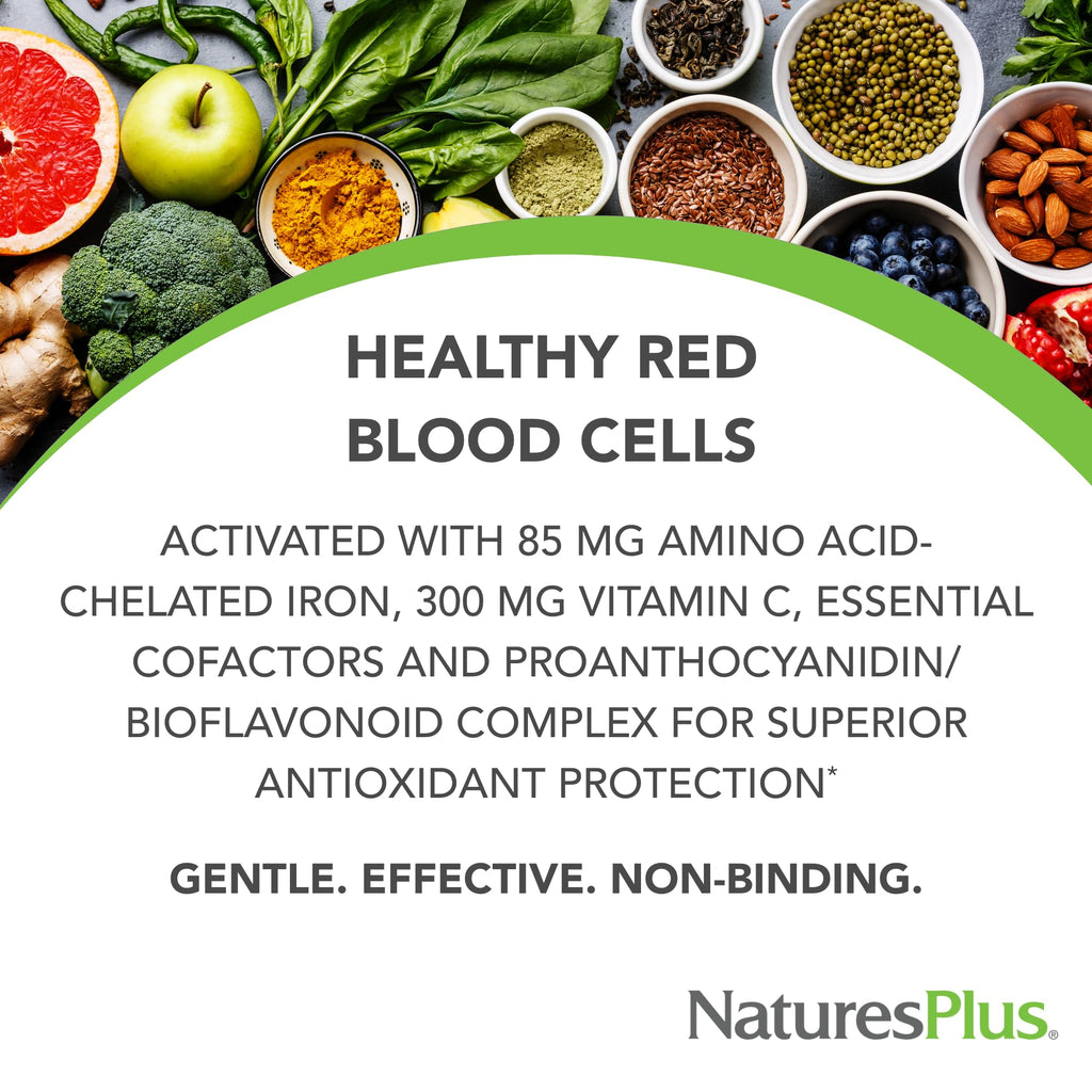NaturesPlus Hema-Plex Iron - 60 Fast-Acting Softgels - 85 mg Iron + Vitamin C & Bioflavonoids for Healthy Red Blood Cells