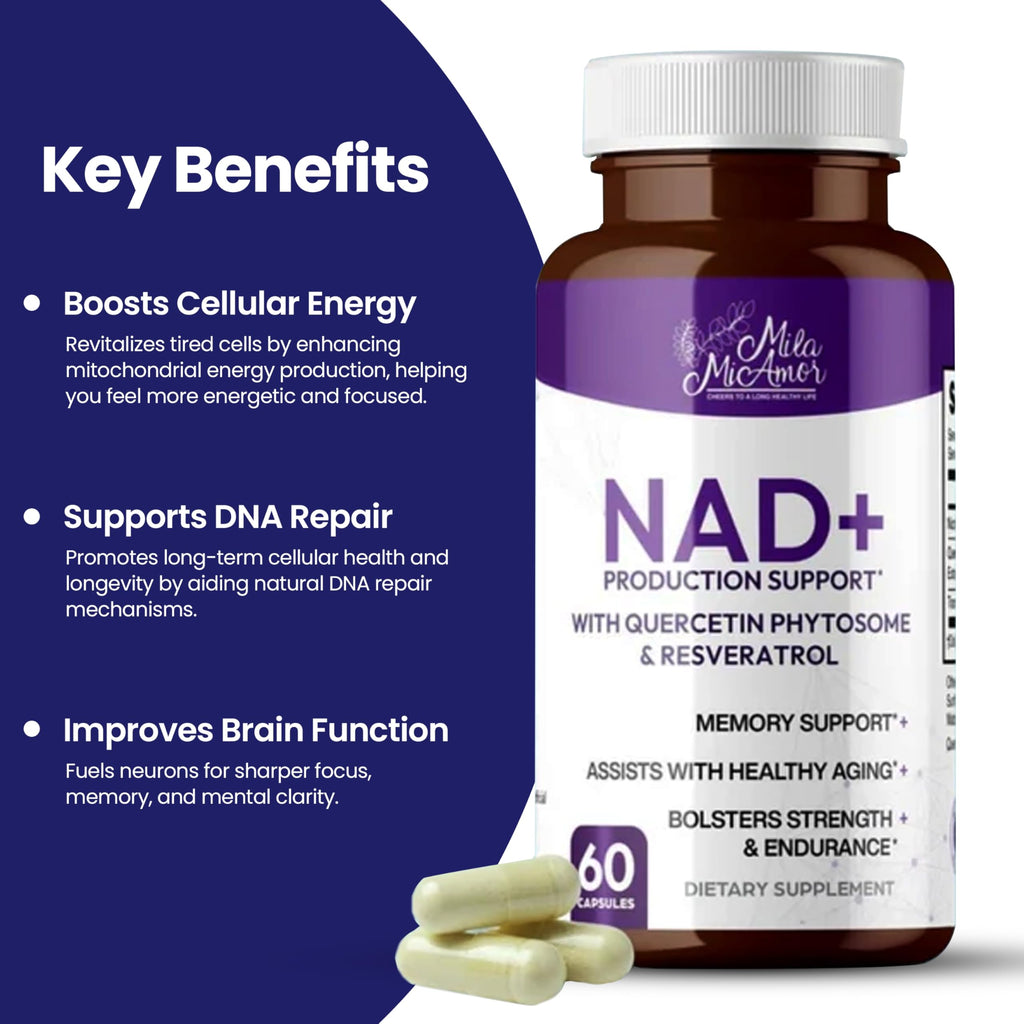 Mila Miamor NAD+ for Cellular Energy & Anti-Aging Supplement| Boost Focus, Vitality & Mitochondrial Function | Supports DNA Repair, Brain Health & Endurance | Non-GMO, Gluten-Free | 60 Capsules Mila Miamor Au supplements